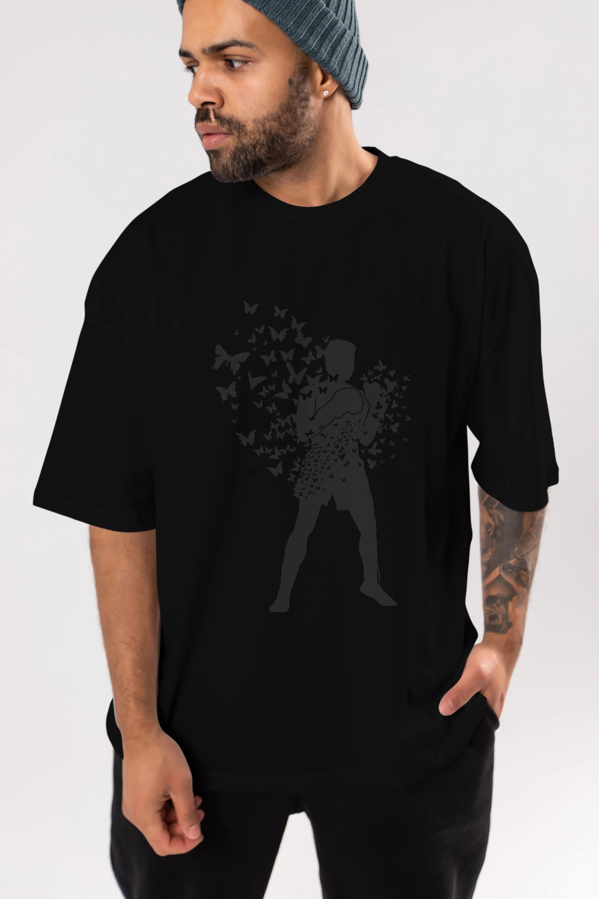 Float Like Butterfly Sting Like Bee Ön Baskılı Oversize t-shirt %100 pamuk Erkek Kadın Unisex
