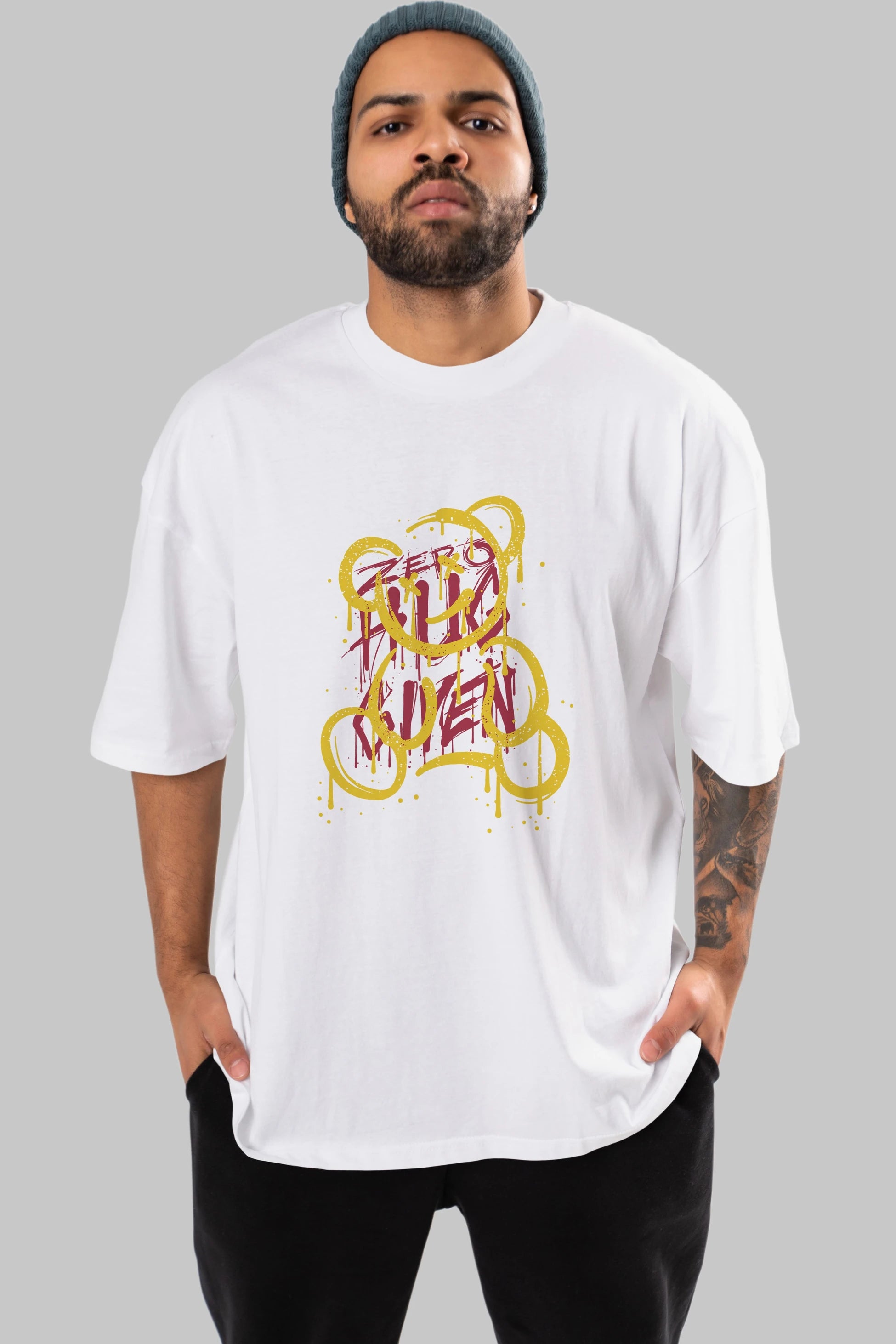 Zero Hug Bear Ön Baskılı Oversize t-shirt Erkek Kadın Unisex