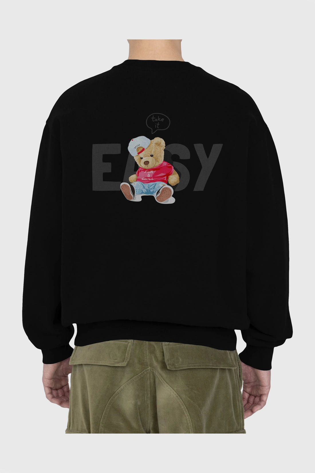 Teddy Bear Easy Arka Baskılı Oversize Sweatshirt Erkek Kadın Unisex