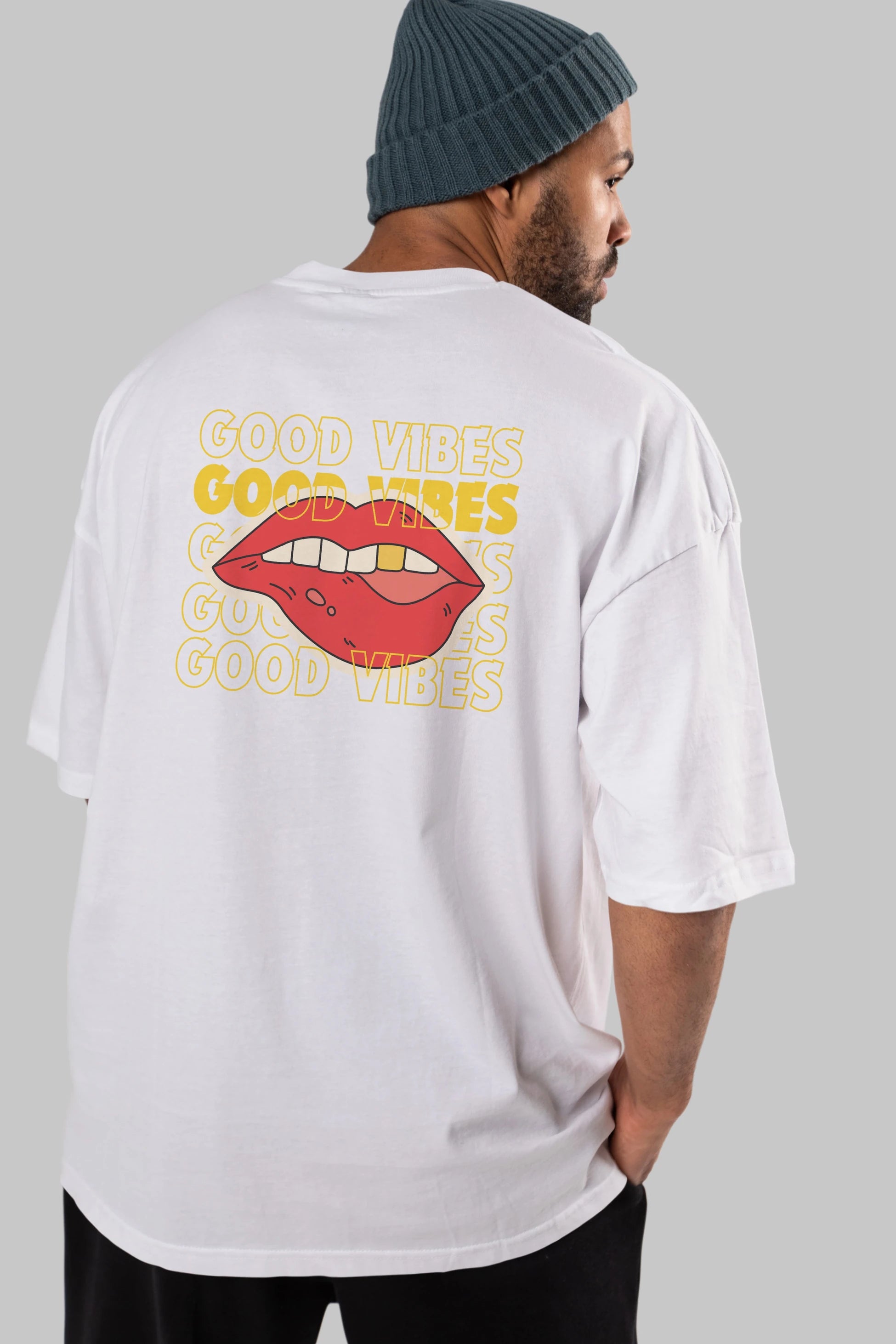Good Vibes Yazılı 2 Arka Baskılı Oversize t-shirt Erkek Kadın Unisex
