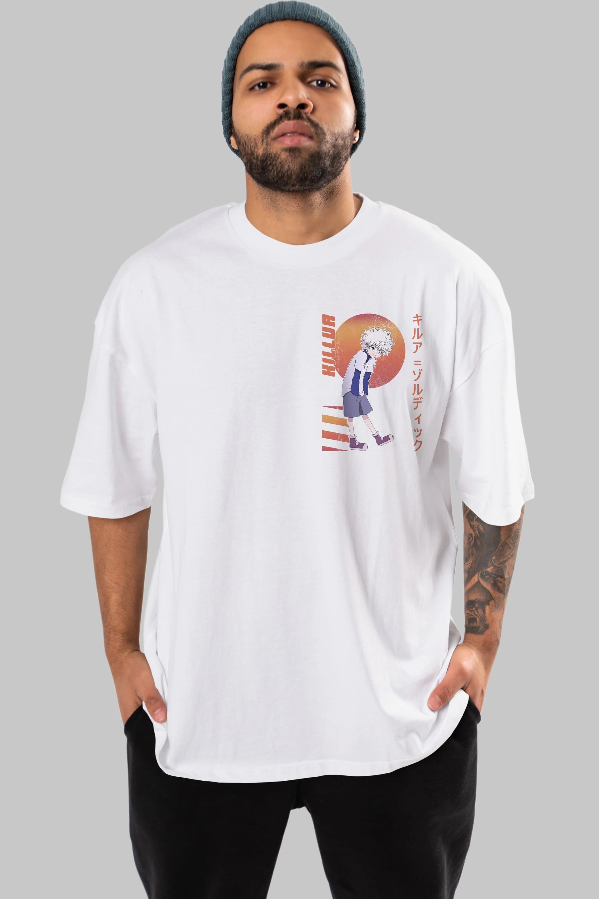 Killua Zoldyck 5 2 Ön Sol Baskılı Oversize t-shirt Erkek Kadın Unisex %100 Pamuk Bisiklet Yaka tişort