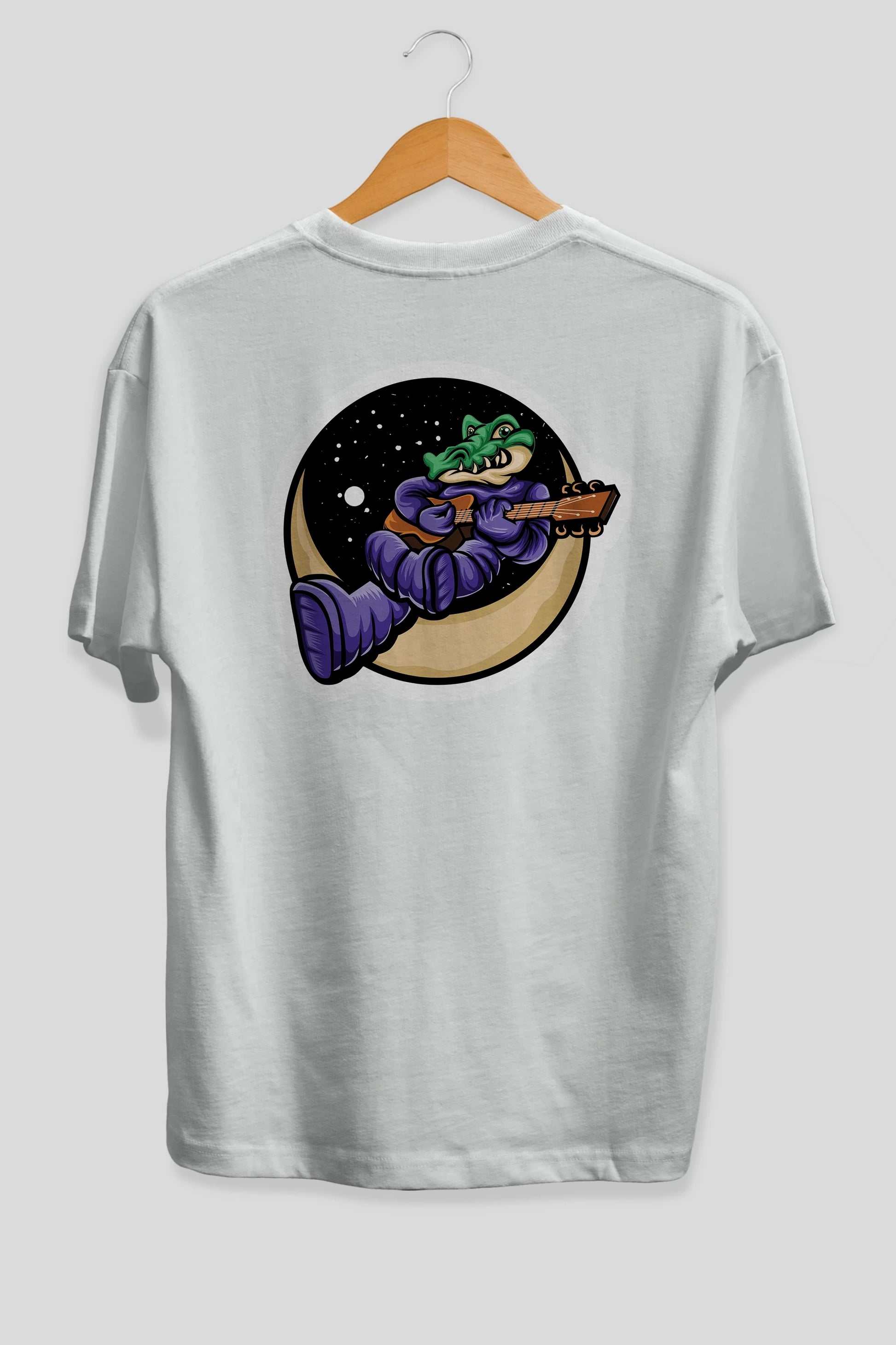Space Crocodile Sticker Arka Baskılı Oversize t-shirt Erkek Kadın Unisex