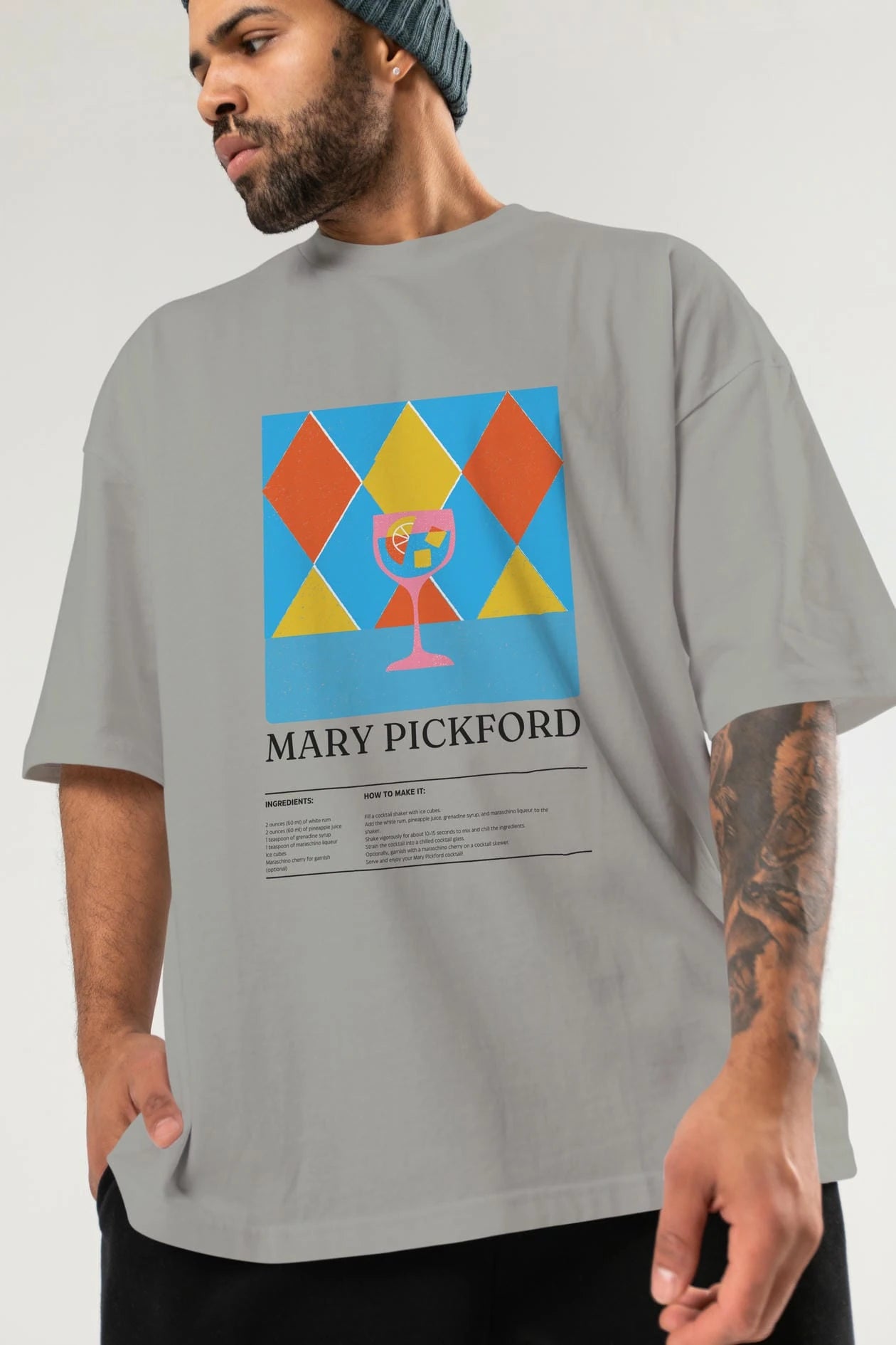 Mary Pickford Kokteyl Ön Baskılı Oversize t-shirt Erkek Kadın %100 Pamuk Bisiklet Yaka tişort