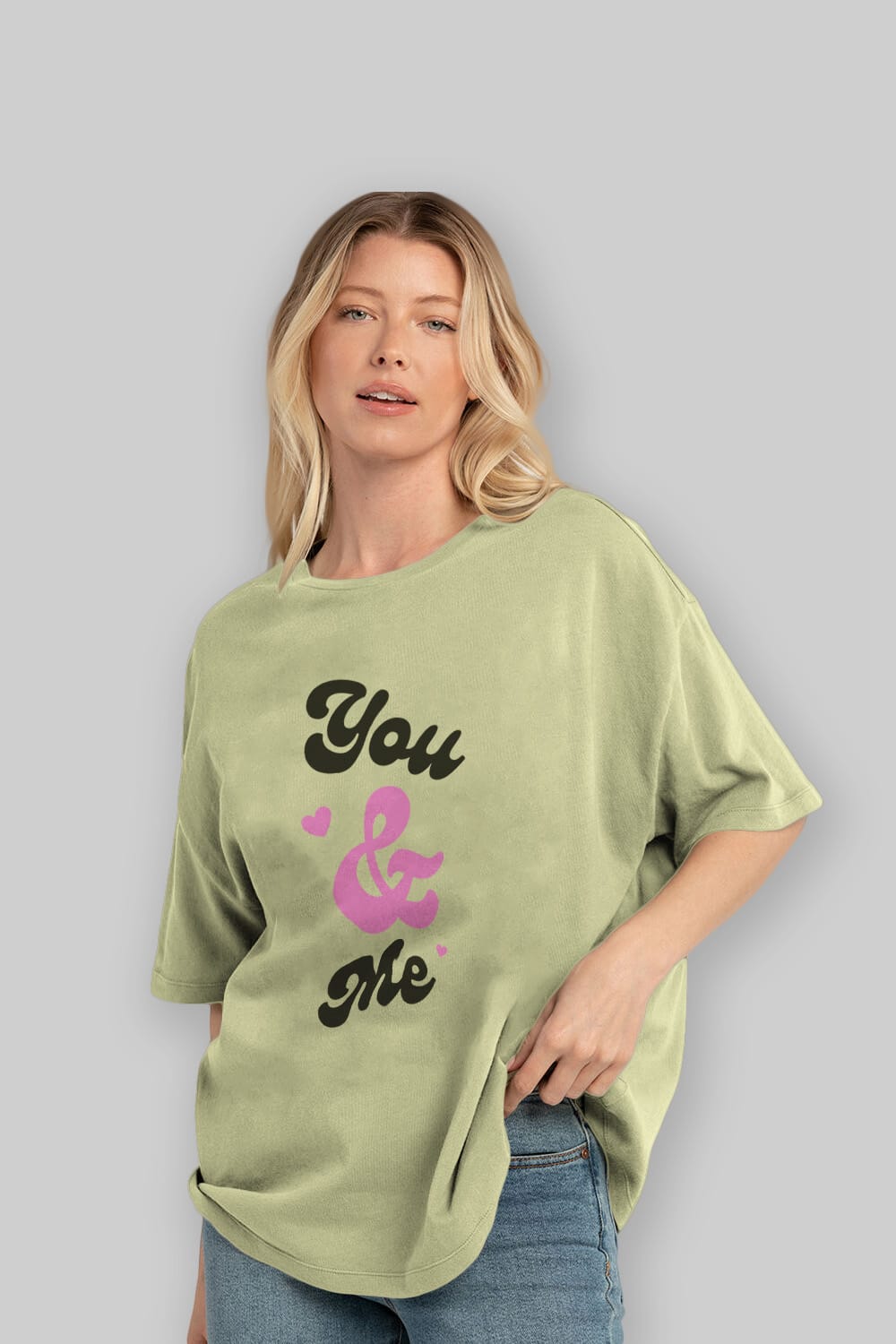 You and Me Yazılı Ön Baskılı Oversize t-shirt Erkek Kadın Unisex