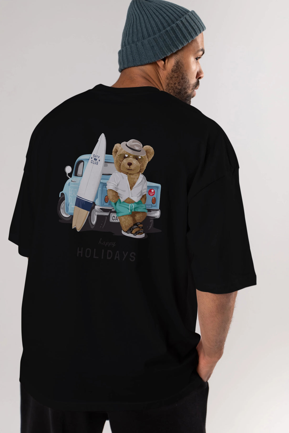 Teddy Bear Surf Club Arka Baskılı Oversize t-shirt Erkek Kadın Unisex %100 Pamuk