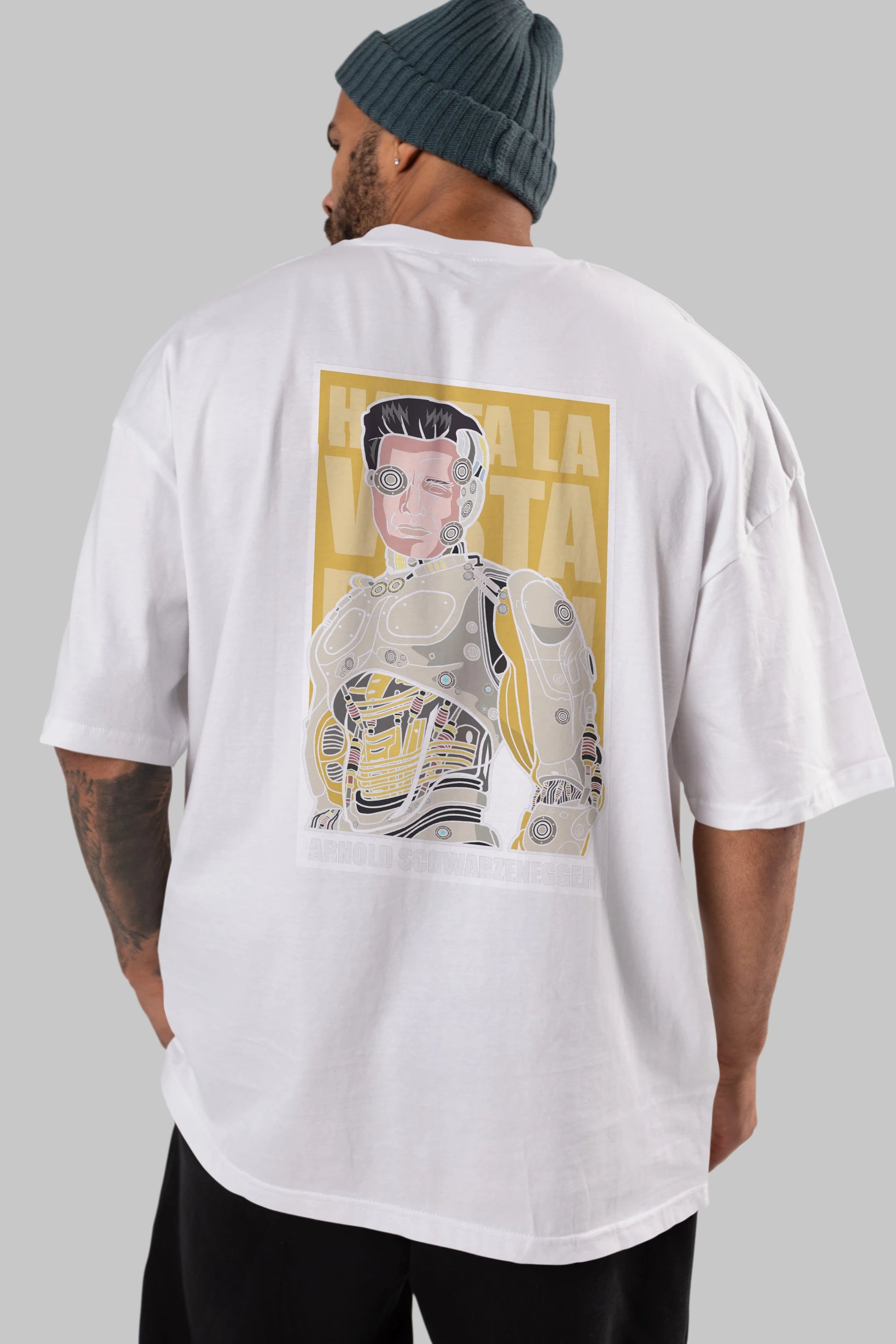 Arnold Robot Human Arka Baskılı Oversize t-shirt Erkek Kadın Unisex %100 Pamuk tişort