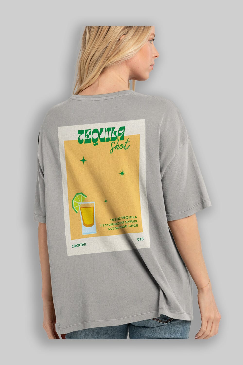 Tequila Shot 2 Arka Baskılı Oversize t-shirt Erkek Kadın Unisex %100 Pamuk Bisiklet Yaka tişort