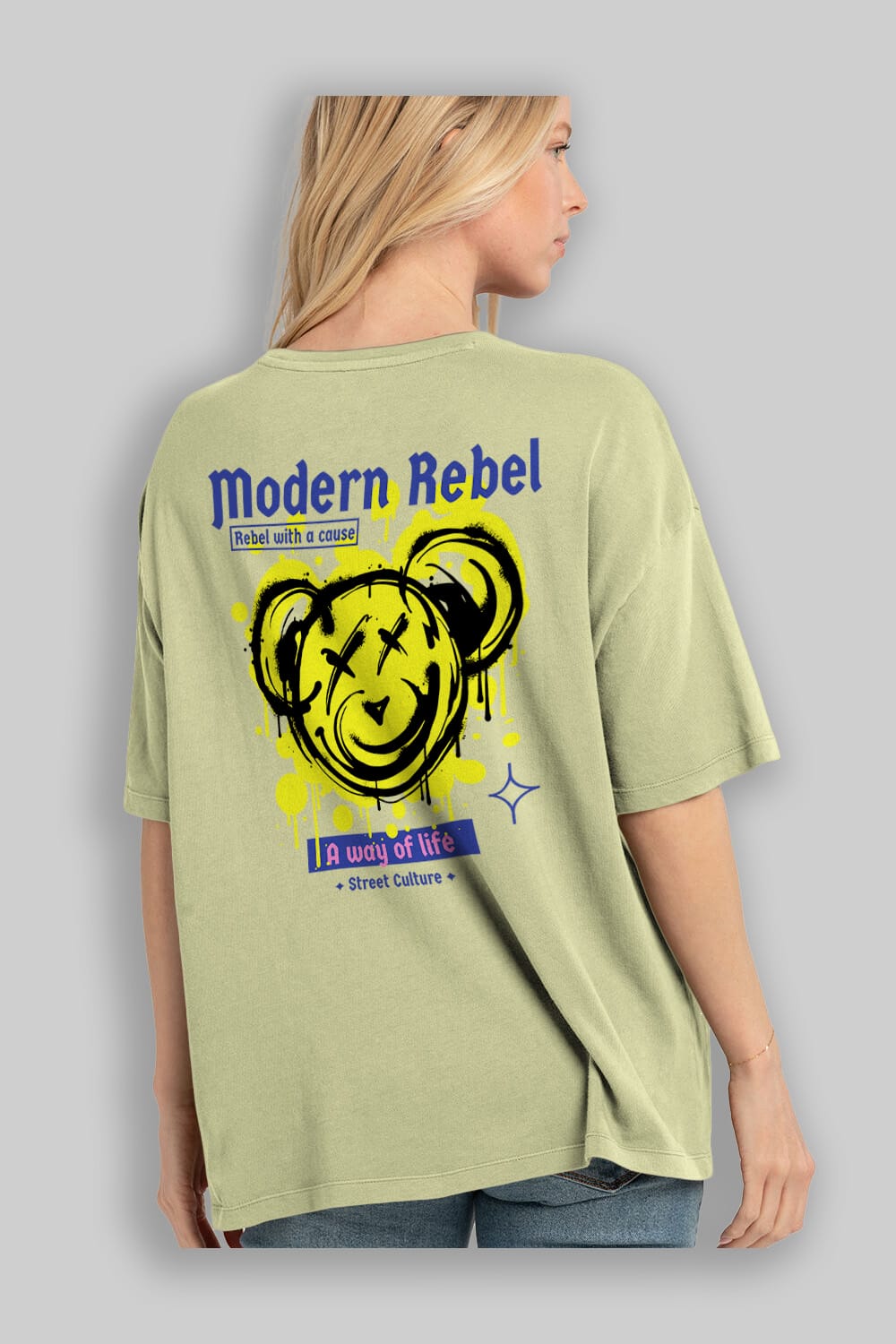 Modern Rebel Bear Arka Baskılı Oversize t-shirt Erkek Kadın Unisex