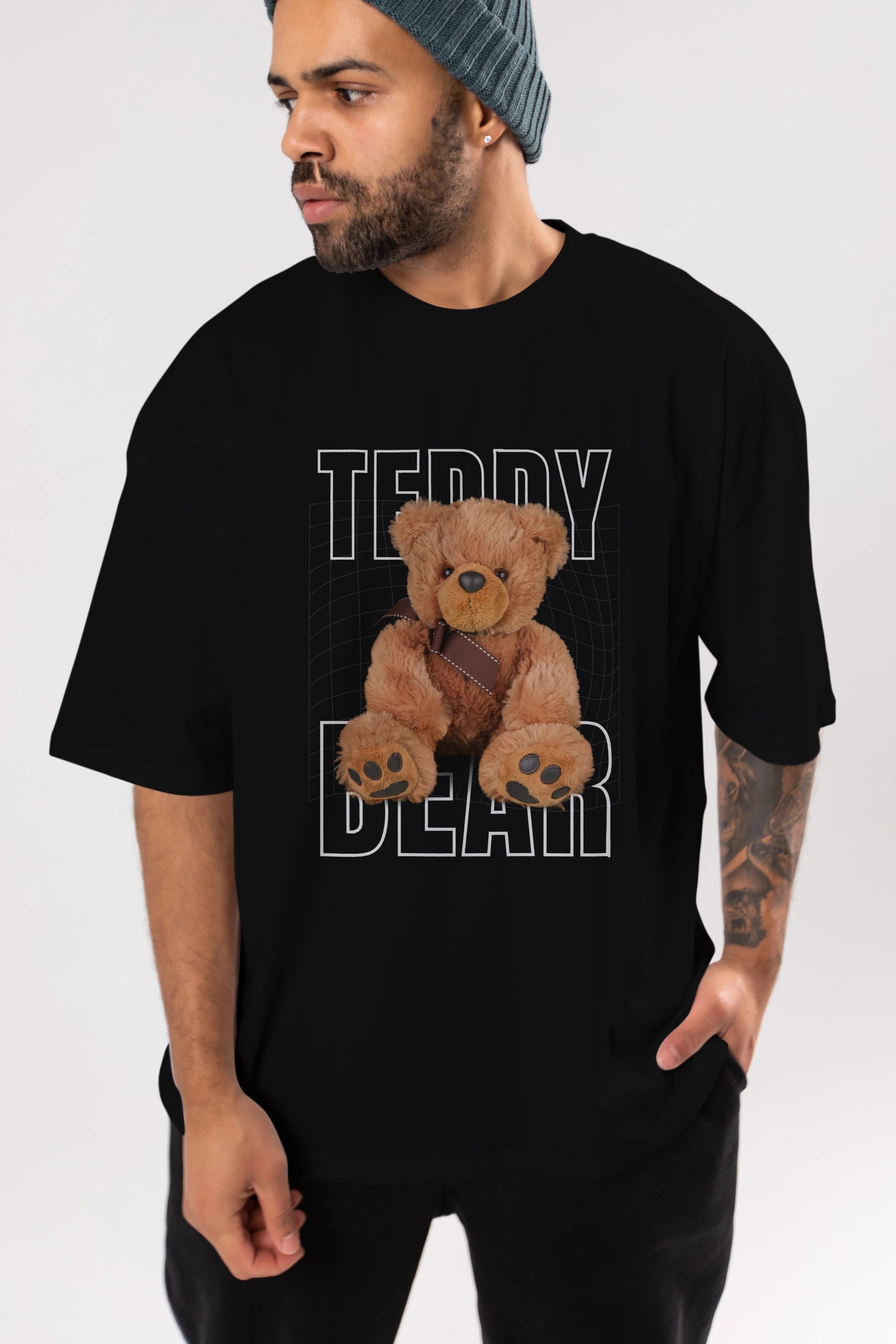 Teddy Bear Yazılı Ön Baskılı Oversize t-shirt Erkek Kadın Unisex %100 Pamuk