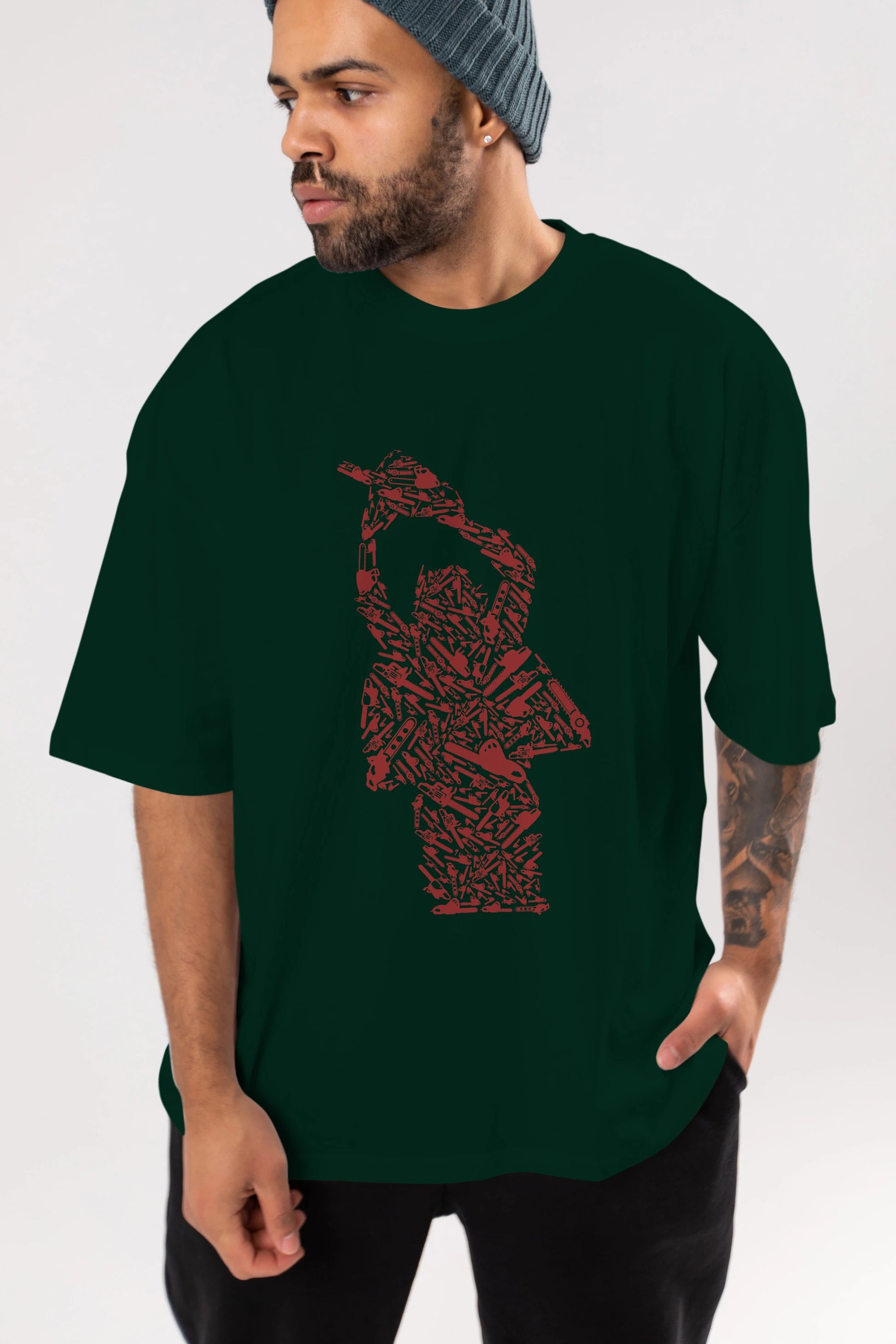 Chainsaw Ön Baskılı Oversize t-shirt %100 pamuk Erkek Kadın Unisex