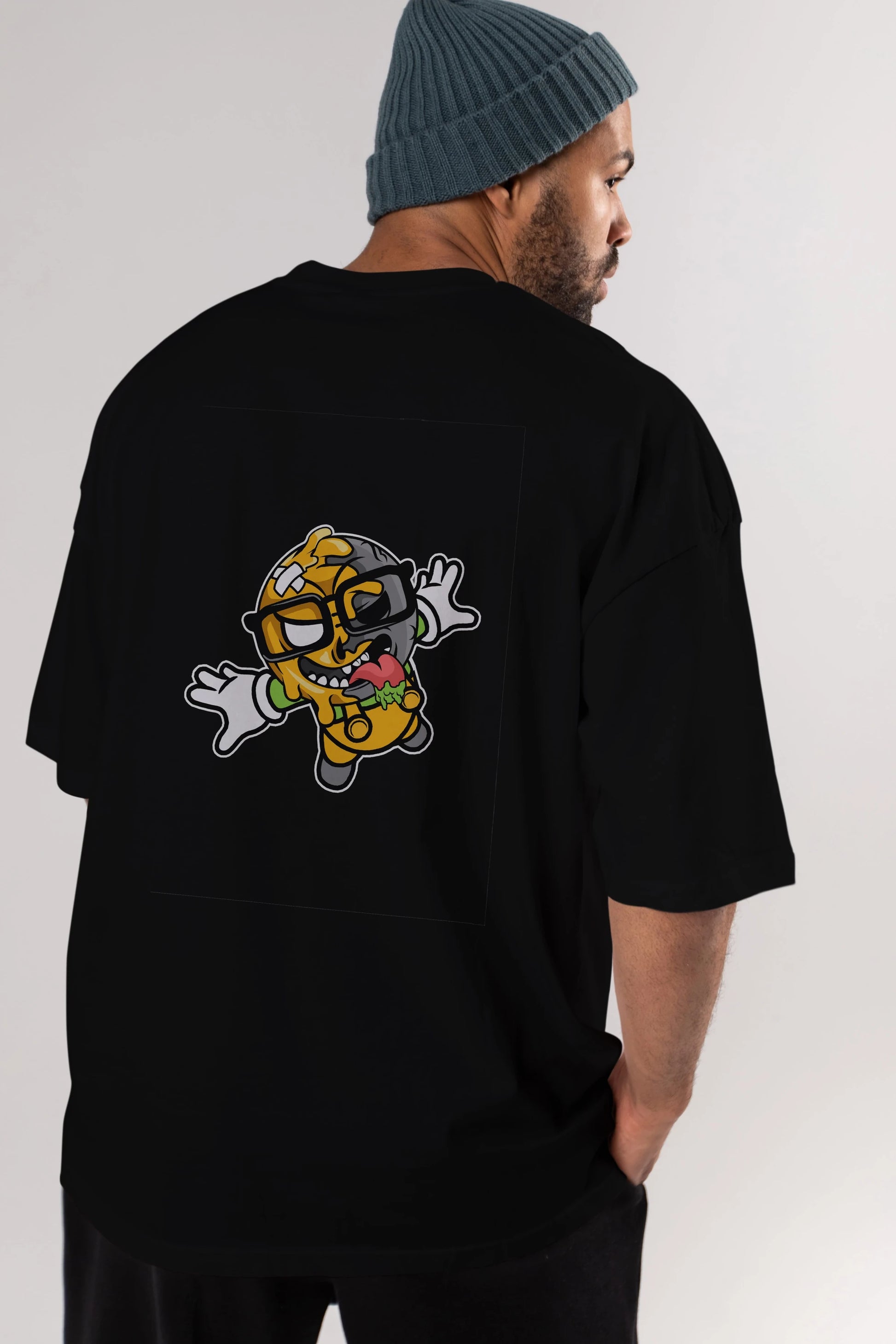 Smiley Jump Arka Baskılı Oversize t-shirt Erkek Kadın Unisex %100 Pamuk tişort