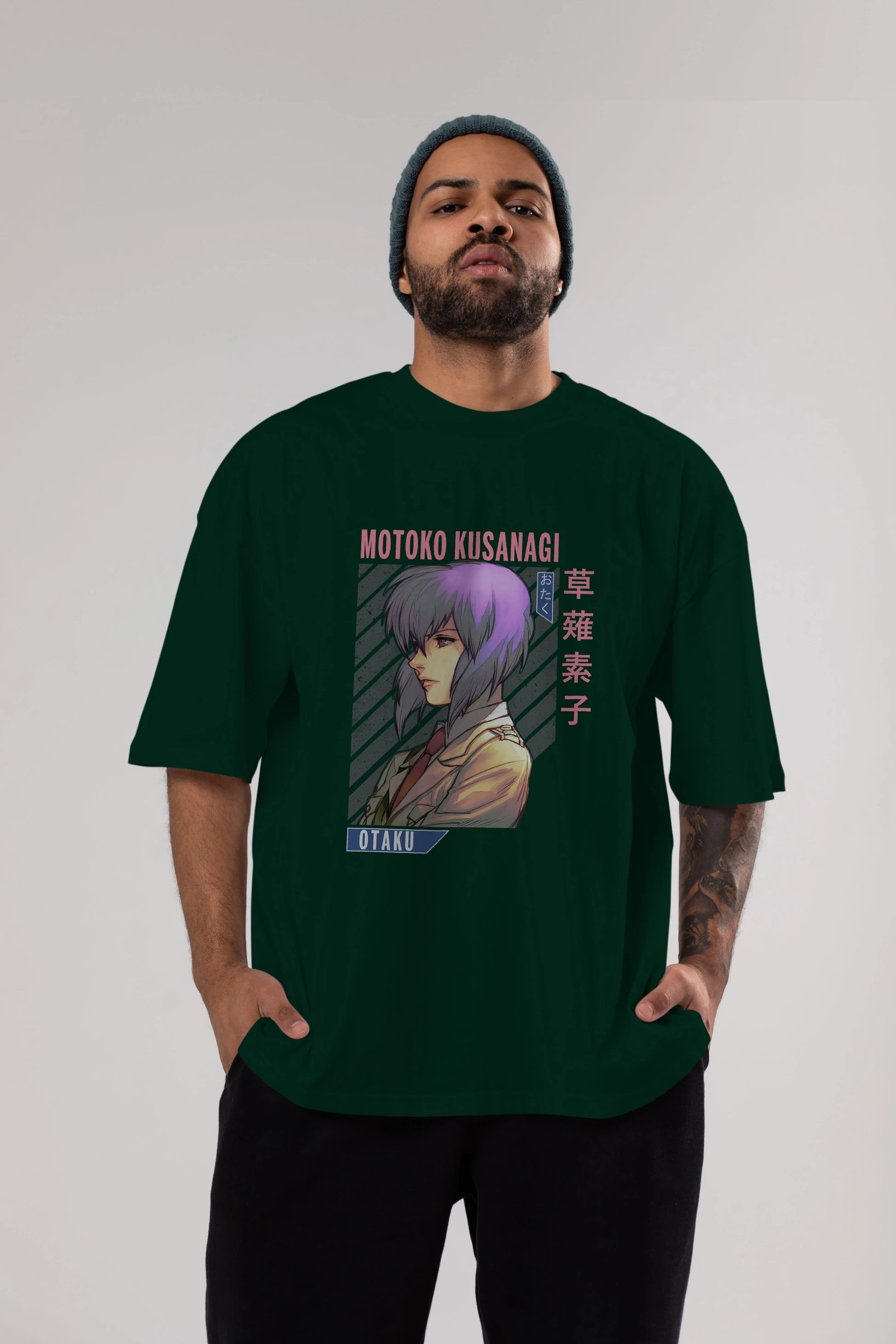 Motoko Kusanagi 4 Anime Ön Baskılı Oversize t-shirt %100 pamuk Erkek Kadın Unisex