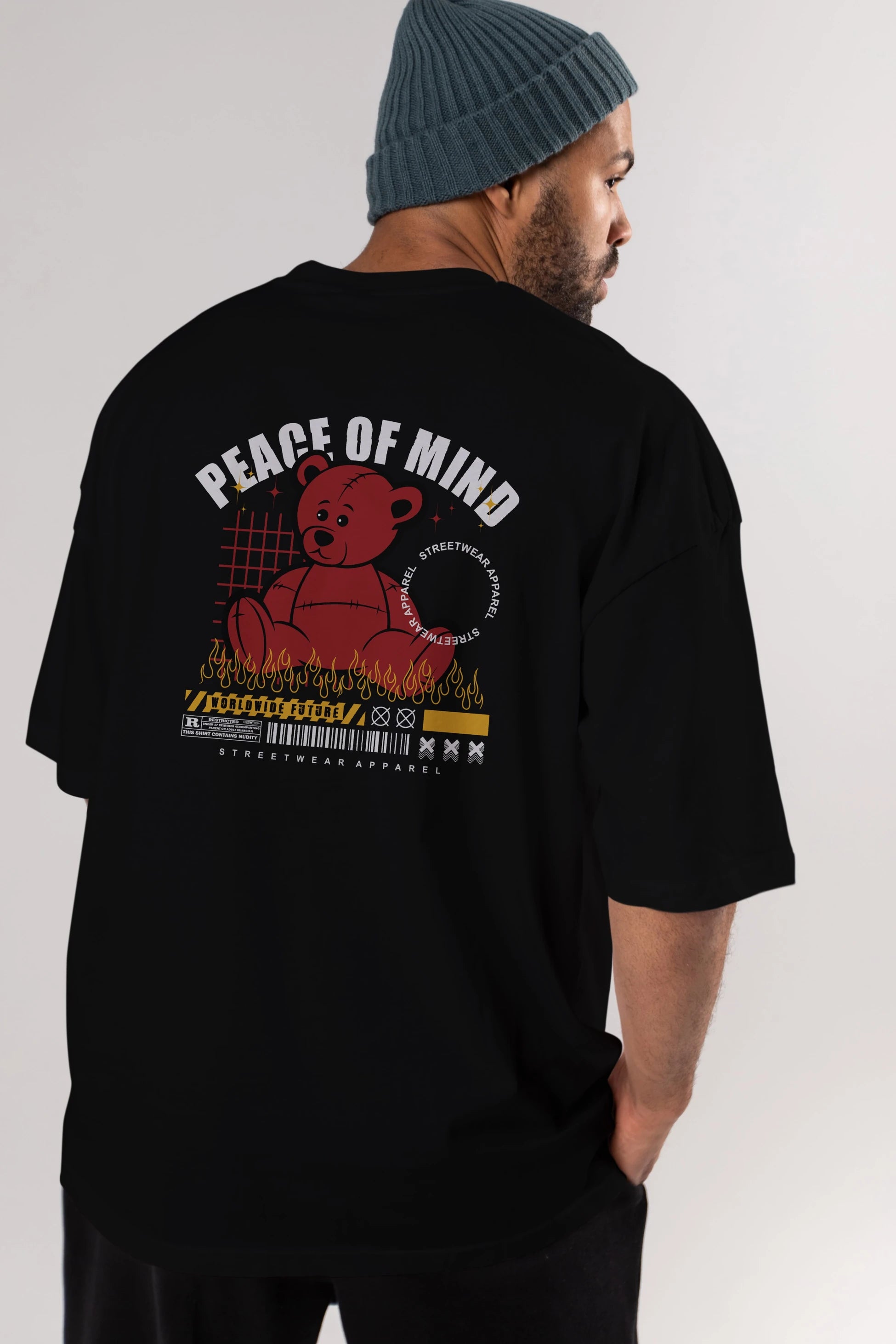 Teddy Bear Peace of Mind Arka Baskılı Oversize t-shirt Erkek Kadın Unisex