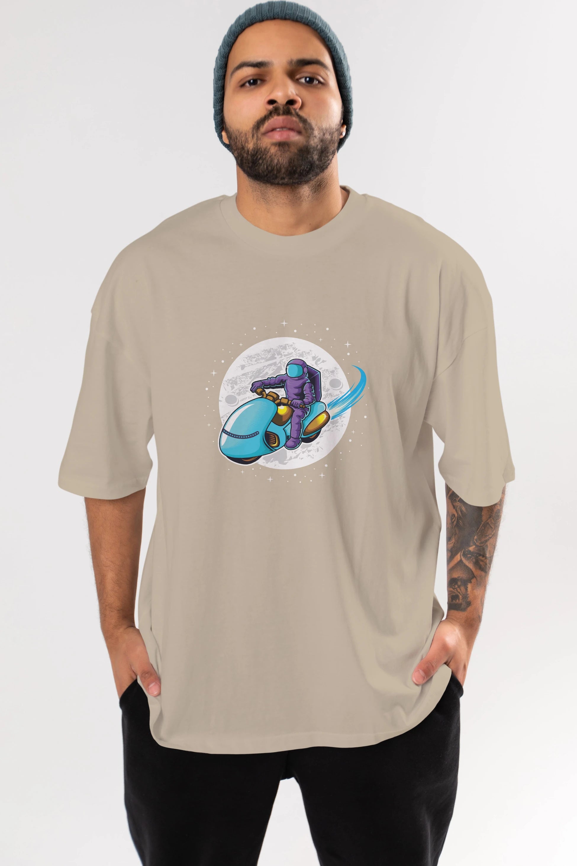 Astrorider in Space Ön Baskılı Oversize t-shirt Erkek Kadın Unisex