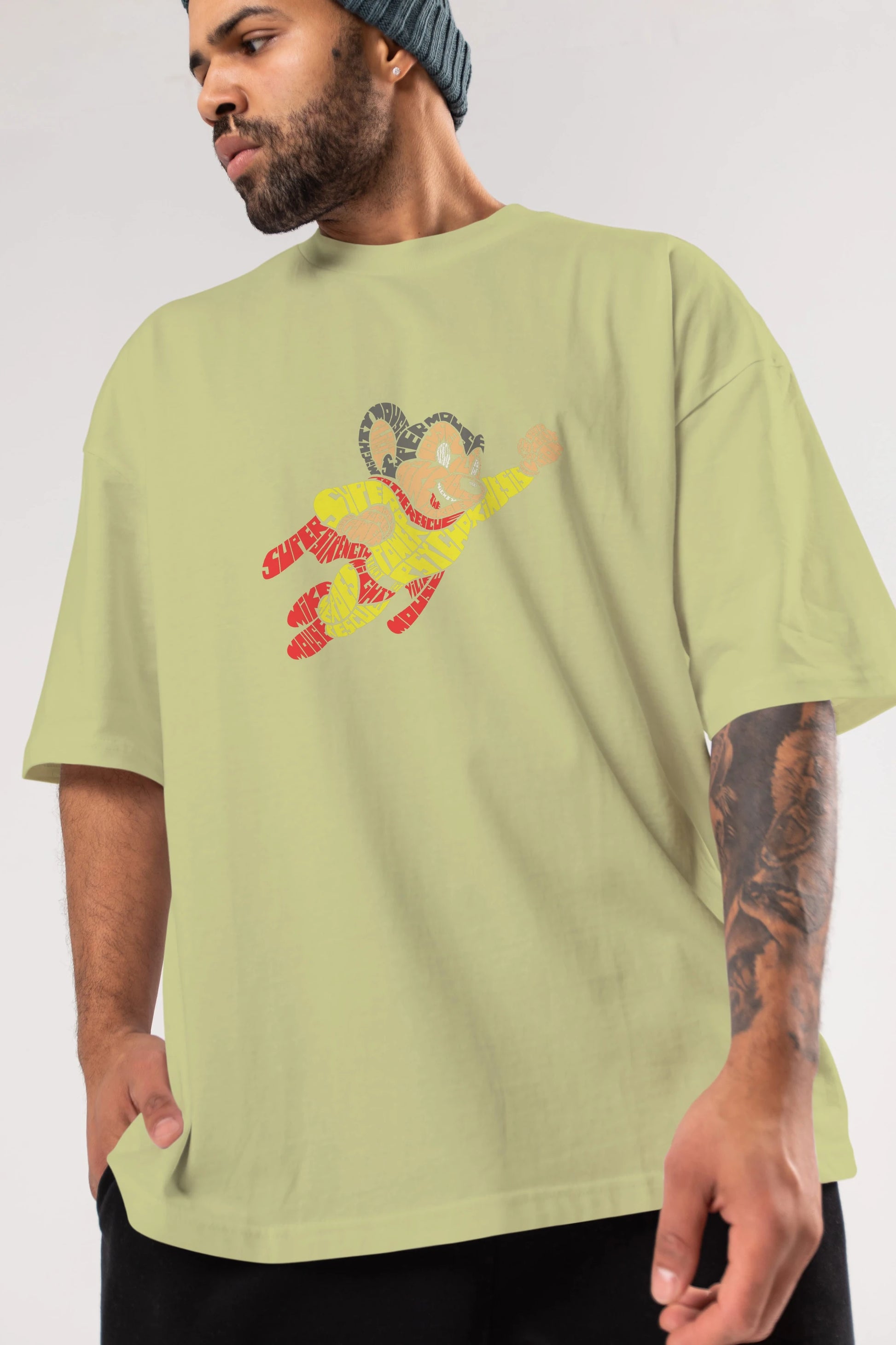 Mighty Mouse Ön Baskılı Oversize t-shirt %100 pamuk Erkek Kadın Unisex