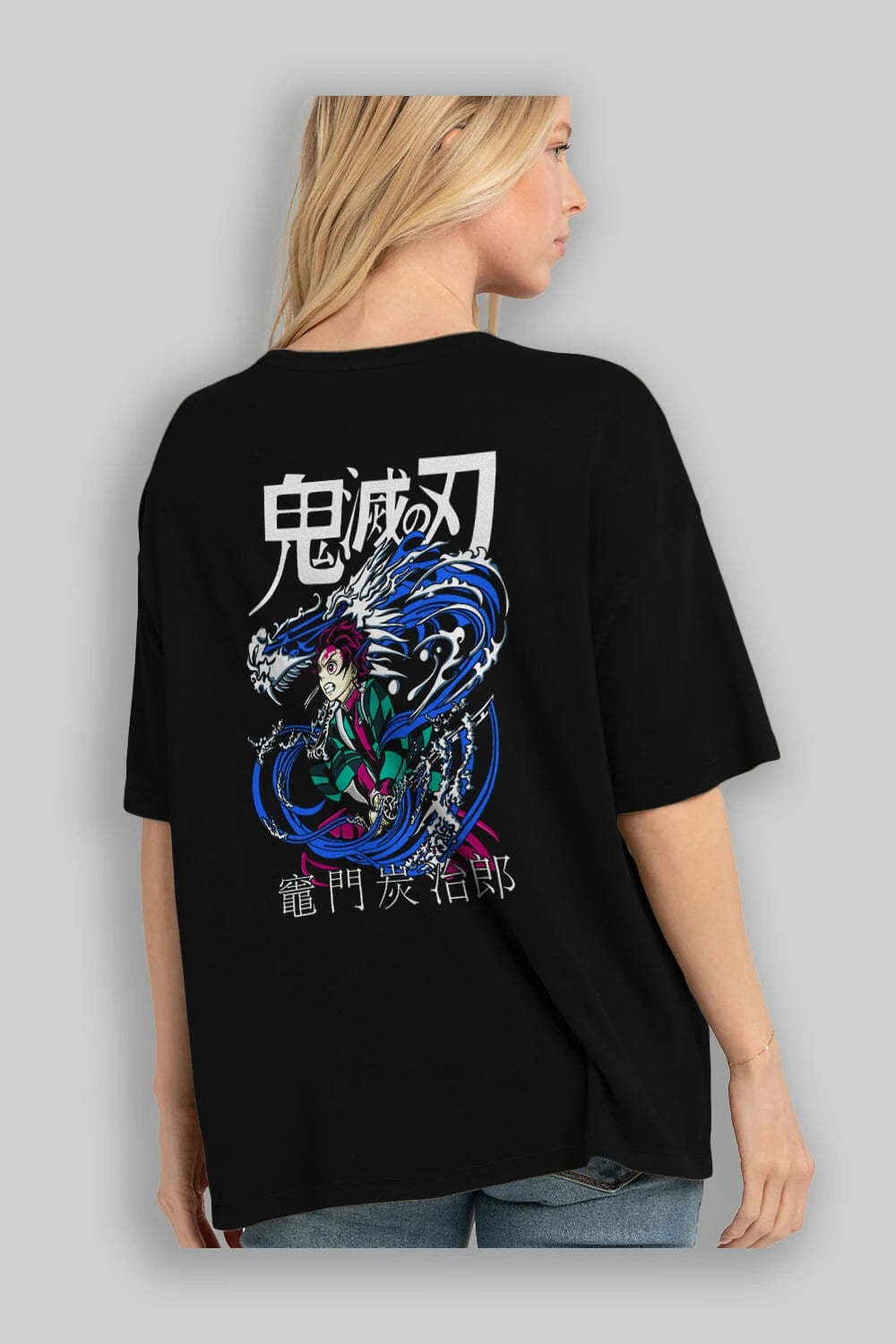 TANJIRO KAMADO 2 Anime Arka Baskılı Oversize t-shirt Erkek Kadın Unisex