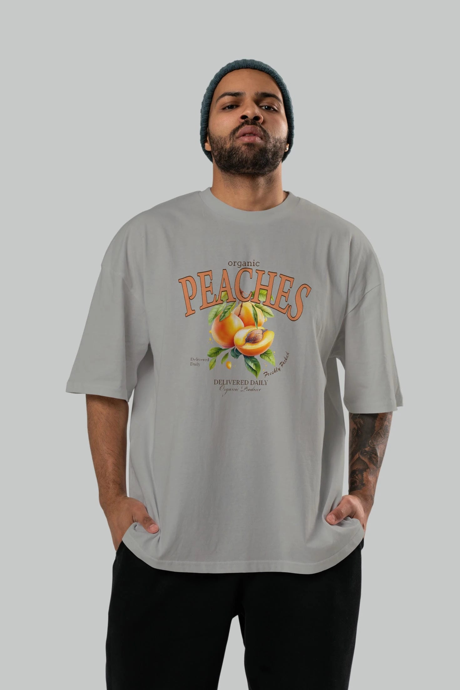 Peaches Ön Baskılı Oversize t-shirt Erkek Kadın Pamuk Bisiklet Yaka tişort