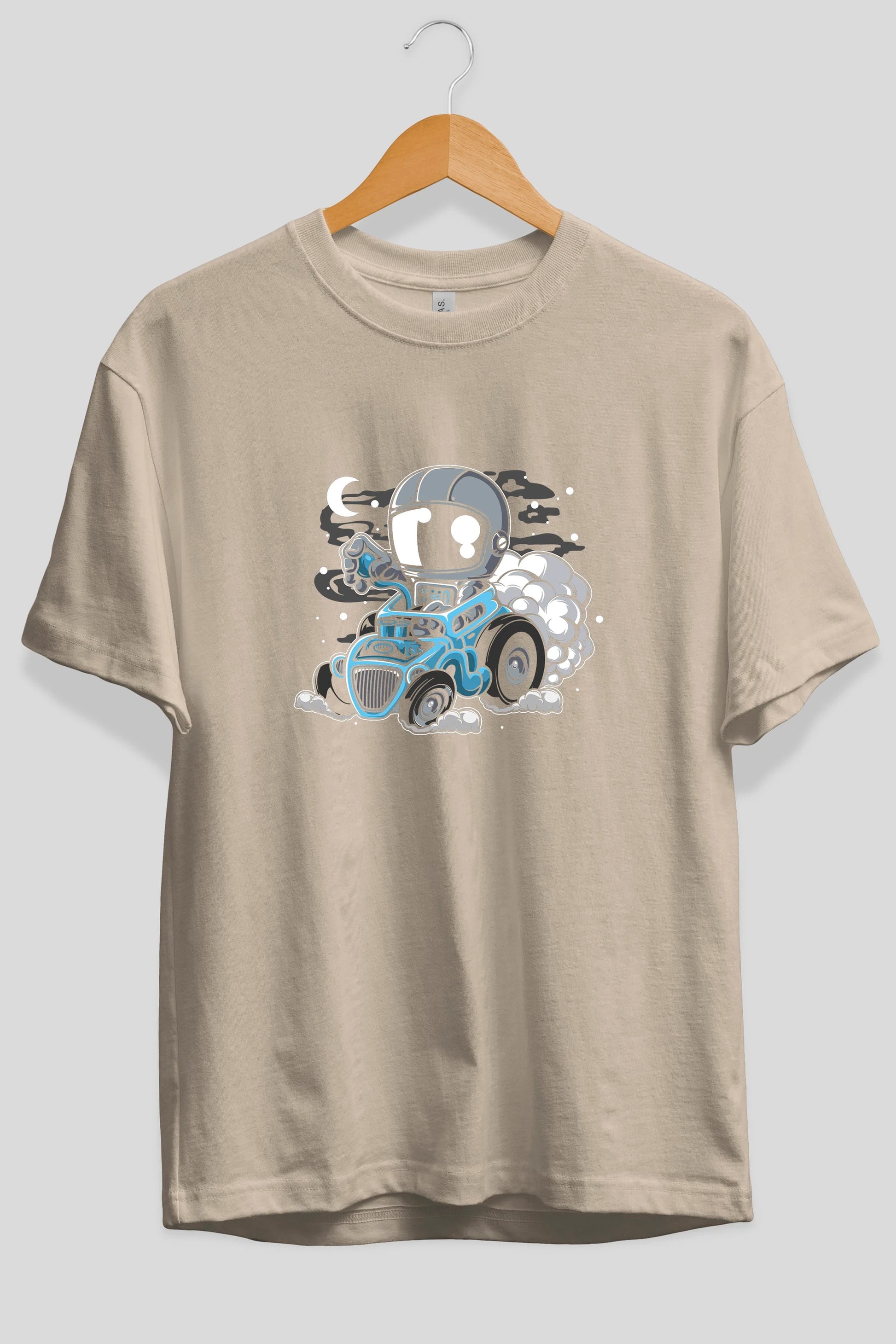 Astronaut Hotrod Ön Baskılı Oversize t-shirt Erkek Kadın Unisex