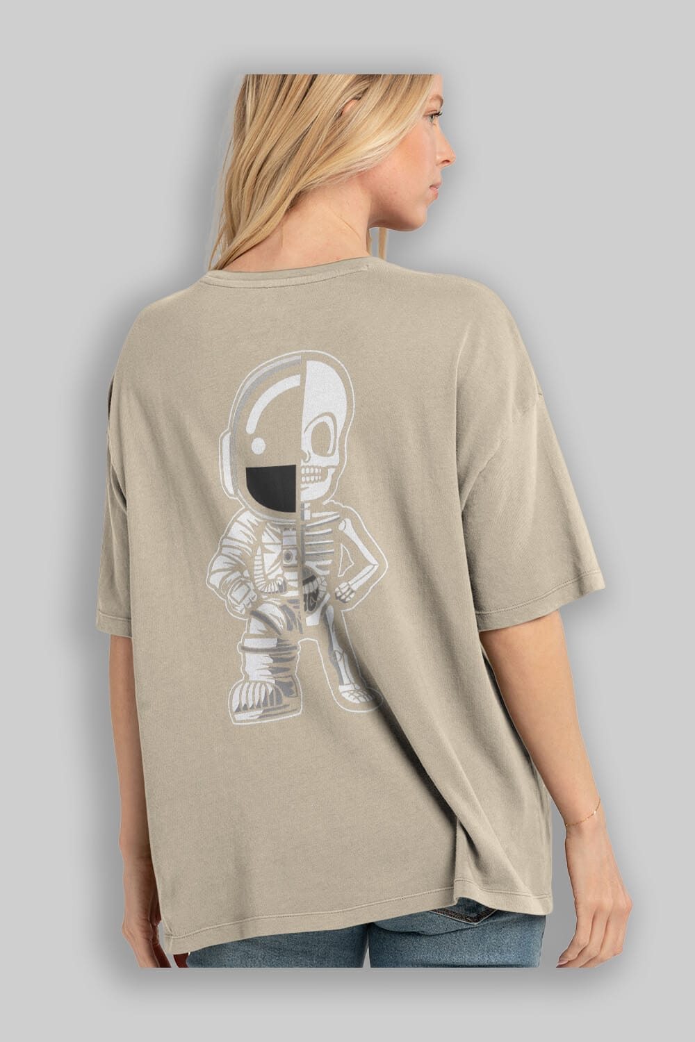 Astronaut Half Skeleton Arka Baskılı Oversize t-shirt Erkek Kadın Unisex