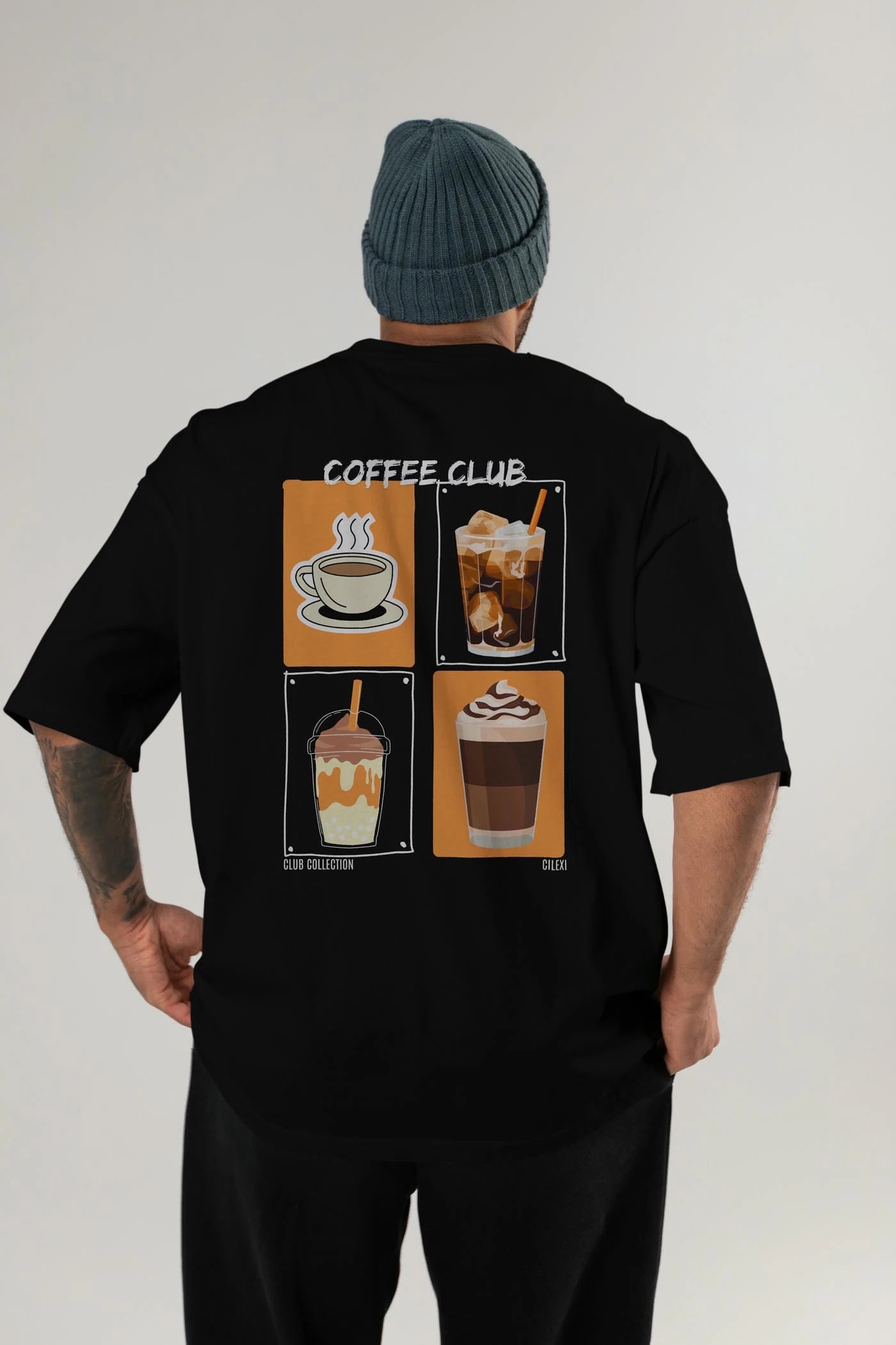 Coffee Club Arka Baskılı Oversize t-shirt Erkek Kadın %100 Pamuk Bisiklet Yaka tişort