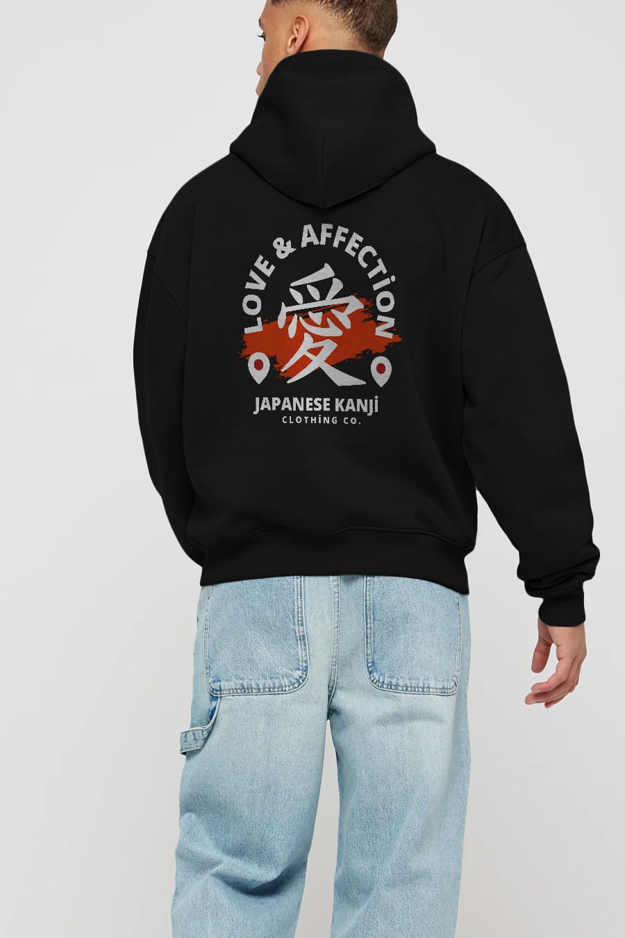Love Affection Japanese Yazılı Arka Baskılı Oversize Hoodie Kapüşonlu Sweatshirt Erkek Kadın Unisex