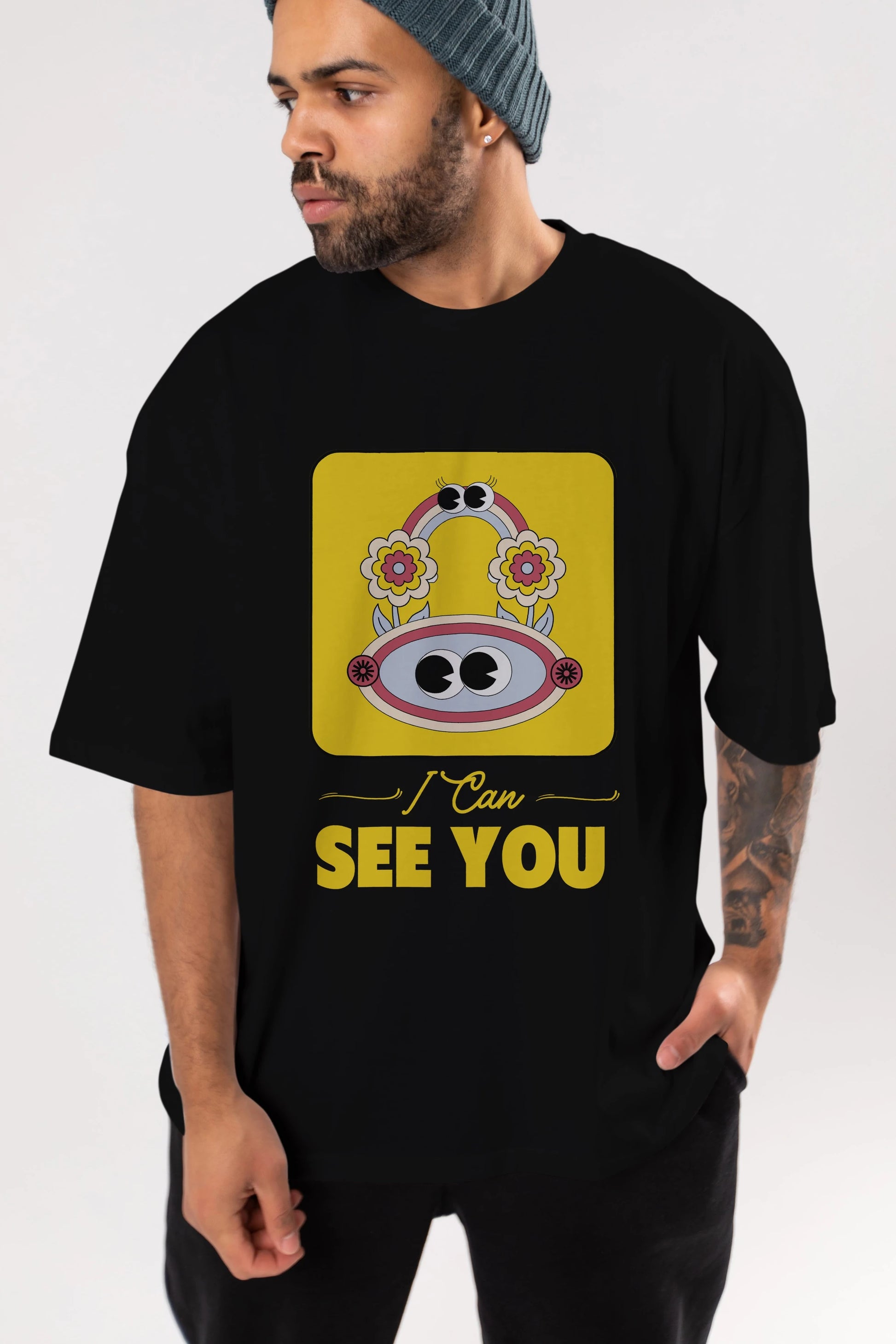 I Can See You Yazılı Ön Baskılı Oversize t-shirt Erkek Kadın Unisex
