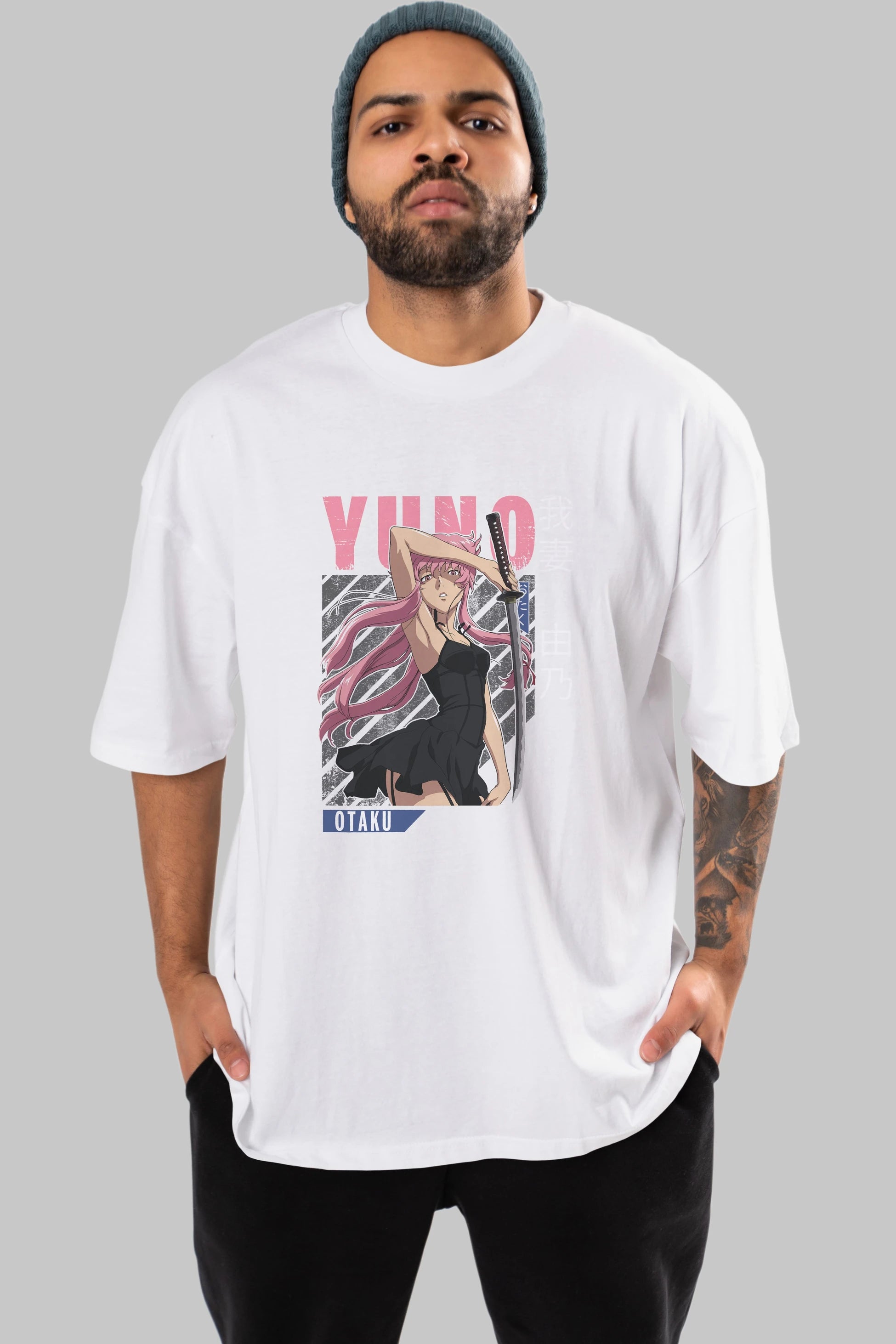 Yuno Gasai 5 Anime Ön Baskılı Oversize t-shirt %100 pamuk Erkek Kadın Unisex