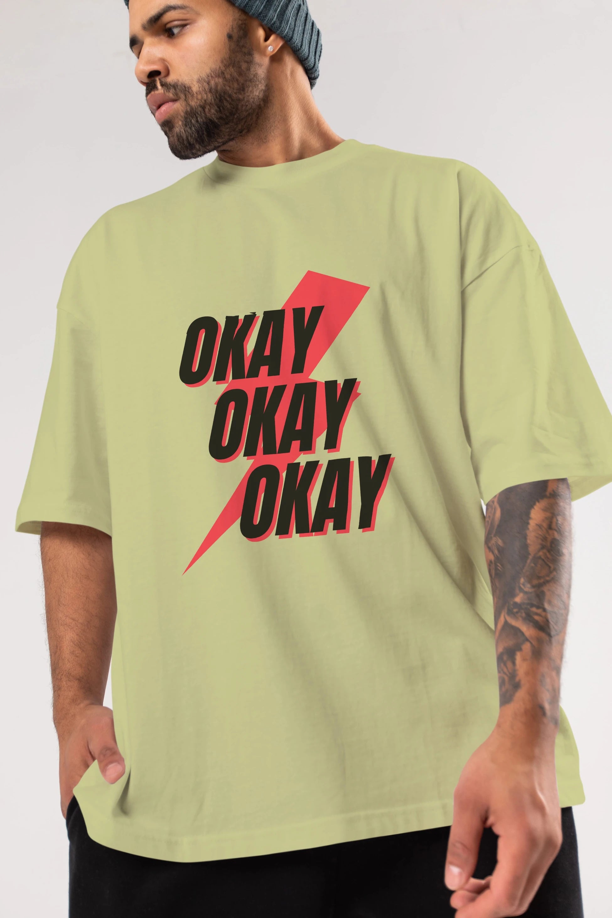 Okay Ön Baskılı Oversize t-shirt Erkek Kadın Unisex