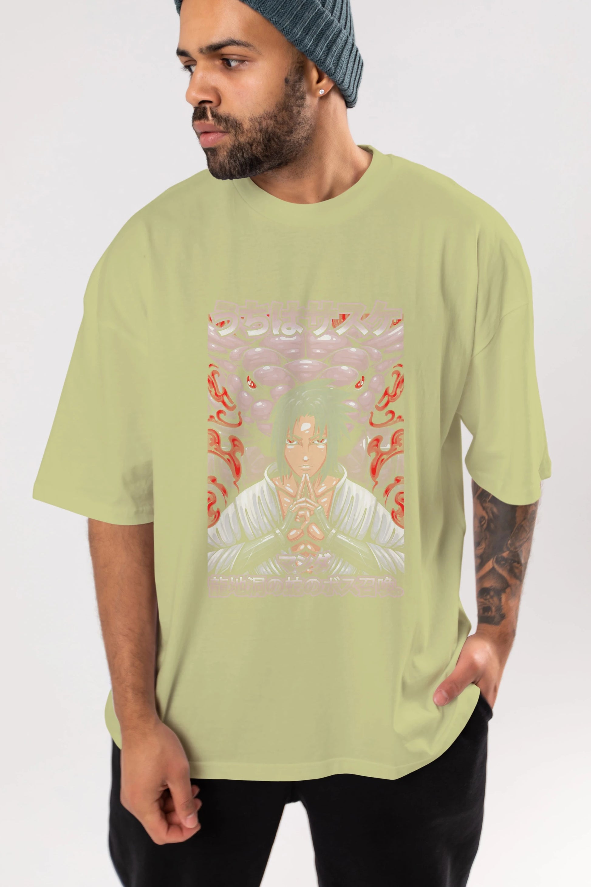 NARUTO SASUKE UCHIHA Anime Ön Baskılı Oversize t-shirt %100 pamuk Erkek Kadın Unisex