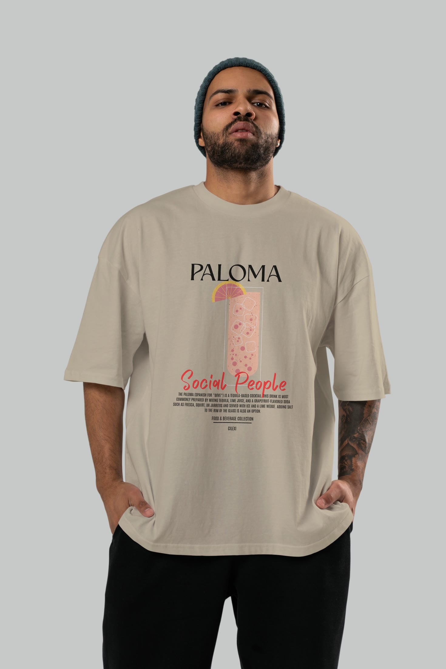 Paloma Kokteyl Serisi ön Baskılı Oversize t-shirt Erkek Kadın %100 Pamuk Bisiklet Yaka tişort