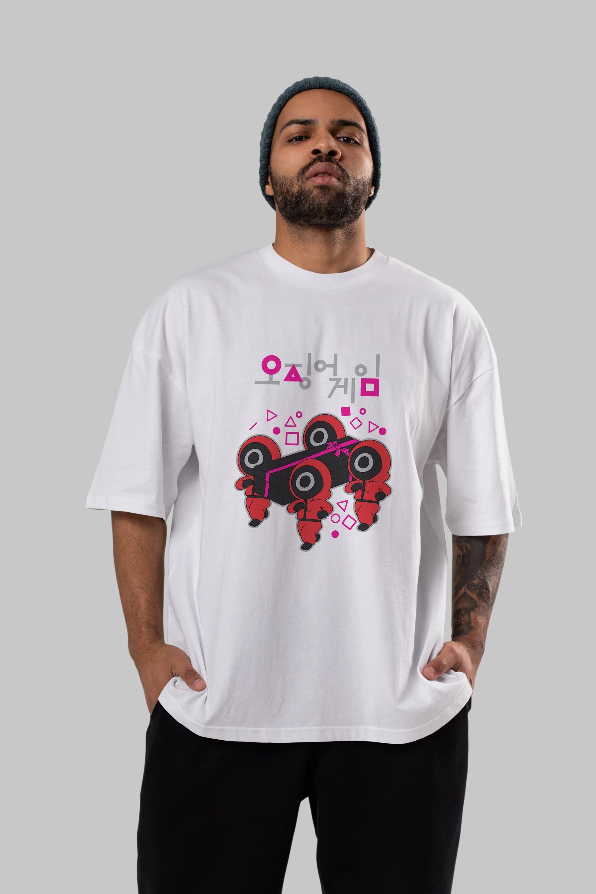 Squid Game (6) Ön Baskılı Oversize t-shirt Erkek Kadın Unisex %100 Pamuk Bisiklet Yaka tişort
