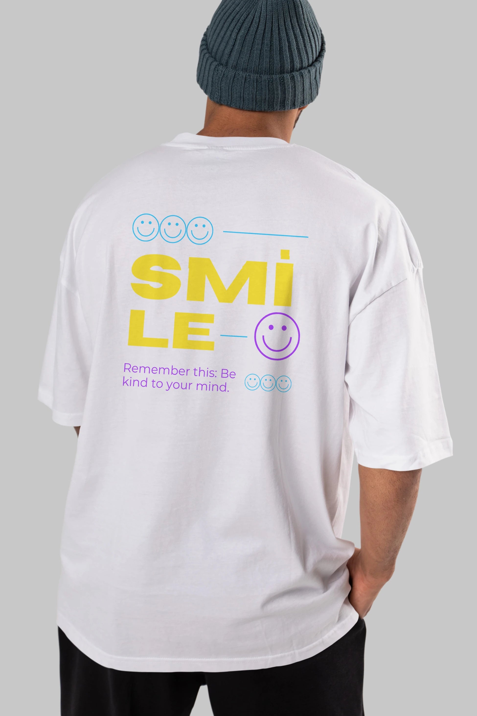 Smile Yazılı 2 Arka Baskılı Oversize t-shirt Erkek Kadın Unisex