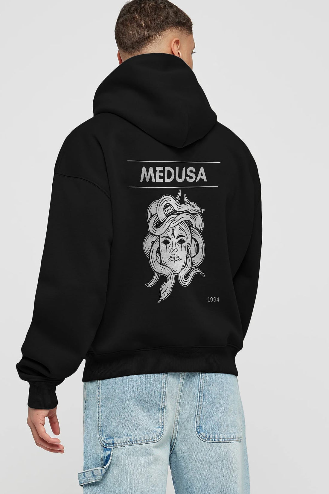 Medusa Arka Baskılı Oversize Hoodie Kapüşonlu Sweatshirt Erkek Kadın Unisex