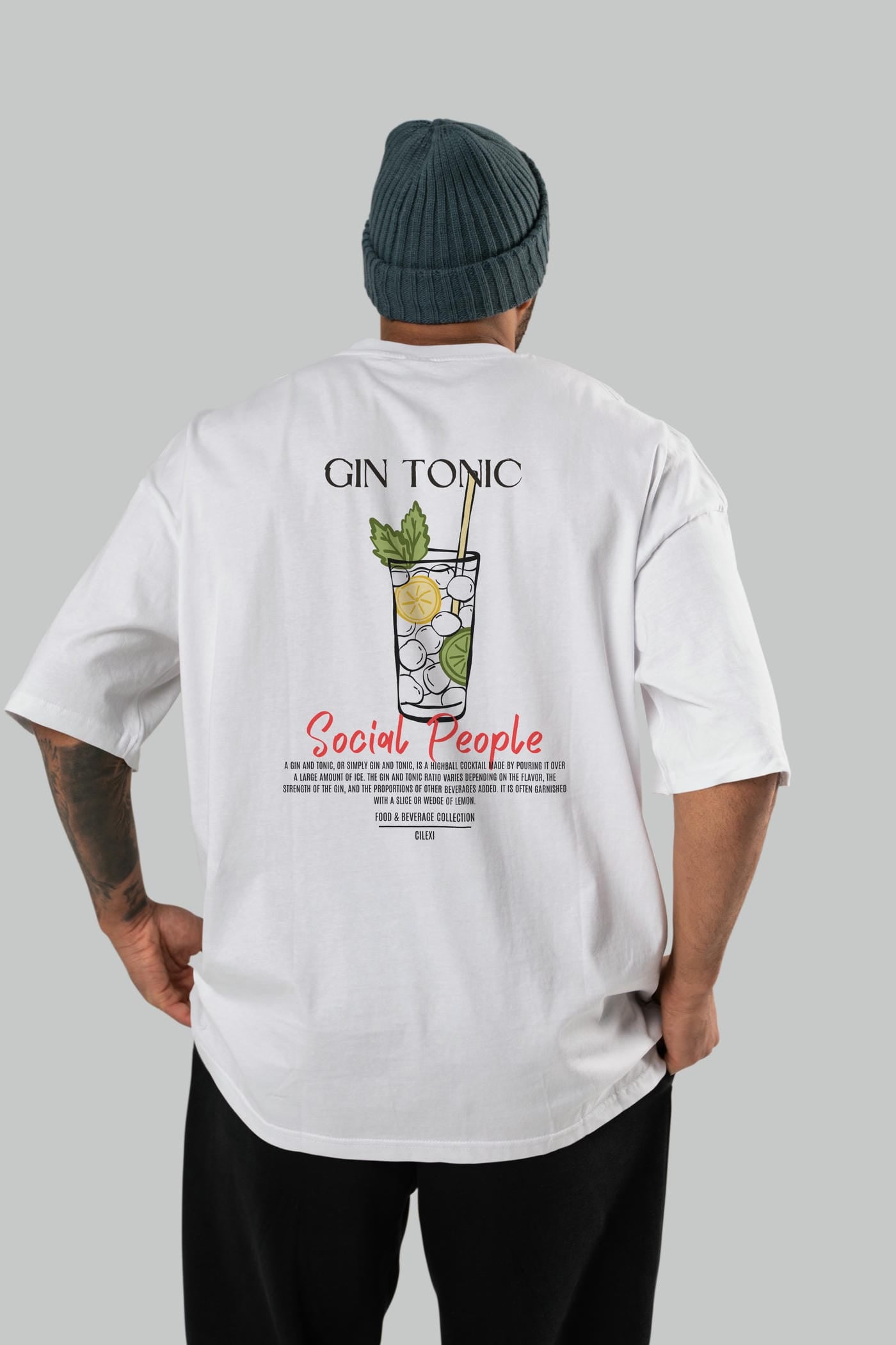 Gın Tonıc Kokteyl Serisi Baskılı Oversize t-shirt Erkek Kadın Unisex %100 Pamuk Bisiklet Yaka tişort
