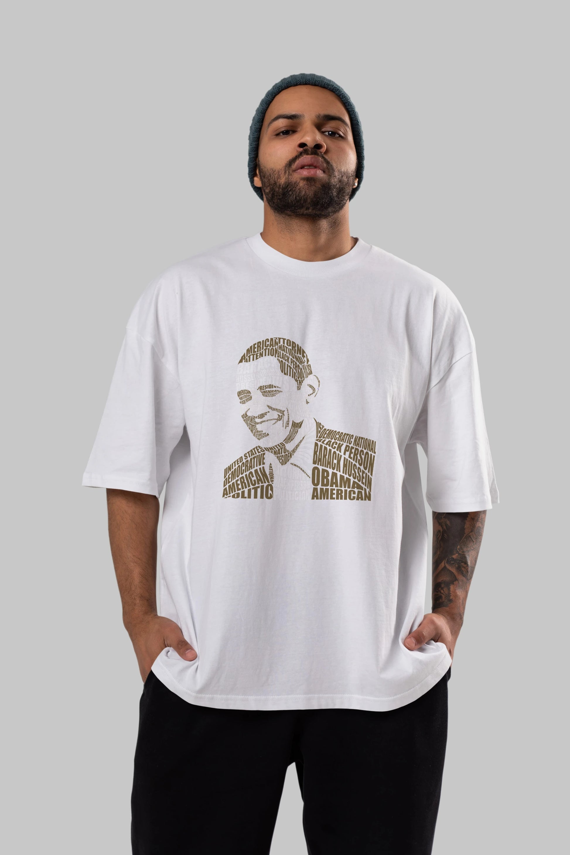 Obama Calligram Ön Baskılı Oversize t-shirt %100 pamuk Erkek Kadın Unisex