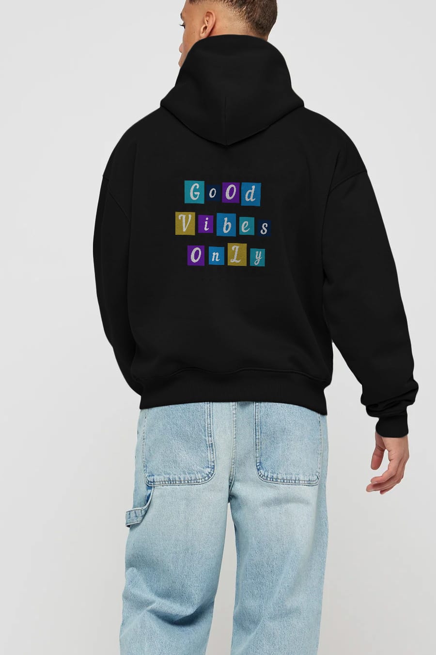 Good Vibes Only Yazılı 3 Arka Baskılı Oversize Hoodie Kapüşonlu Sweatshirt Erkek Kadın Unisex
