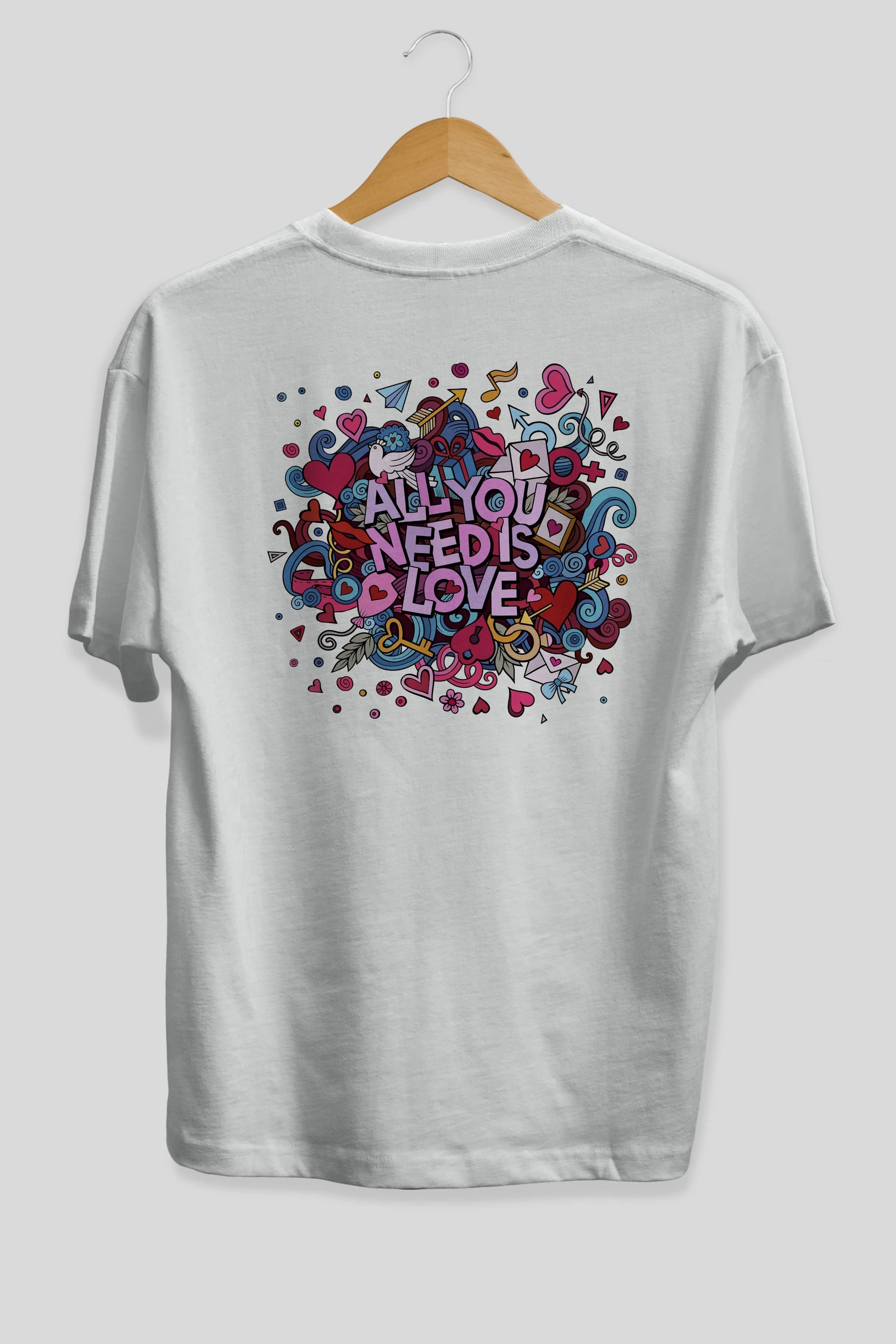 Cute Fun Colorful Heart Art Love Arka Baskılı Oversize t-shirt Erkek Kadın Unisex