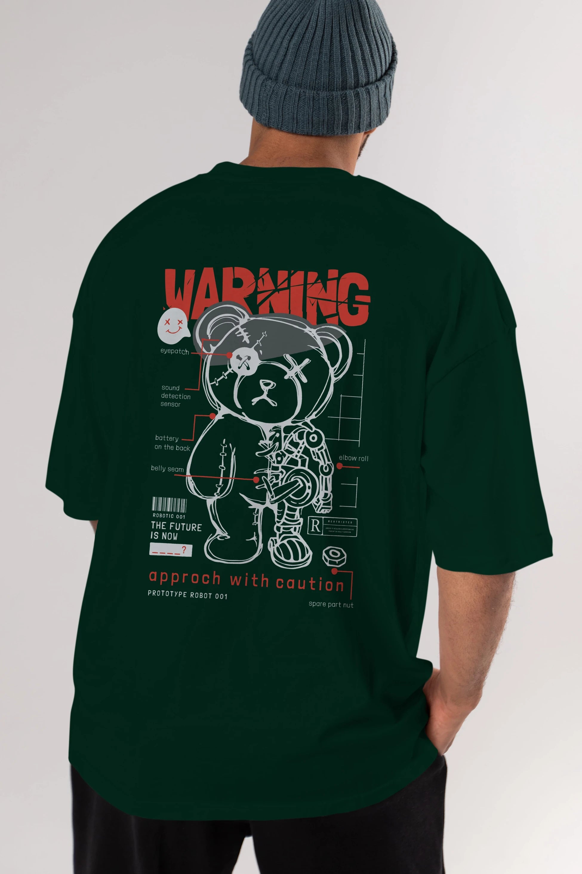 Teddy Bear Warning Arka Baskılı Oversize t-shirt Erkek Kadın Unisex