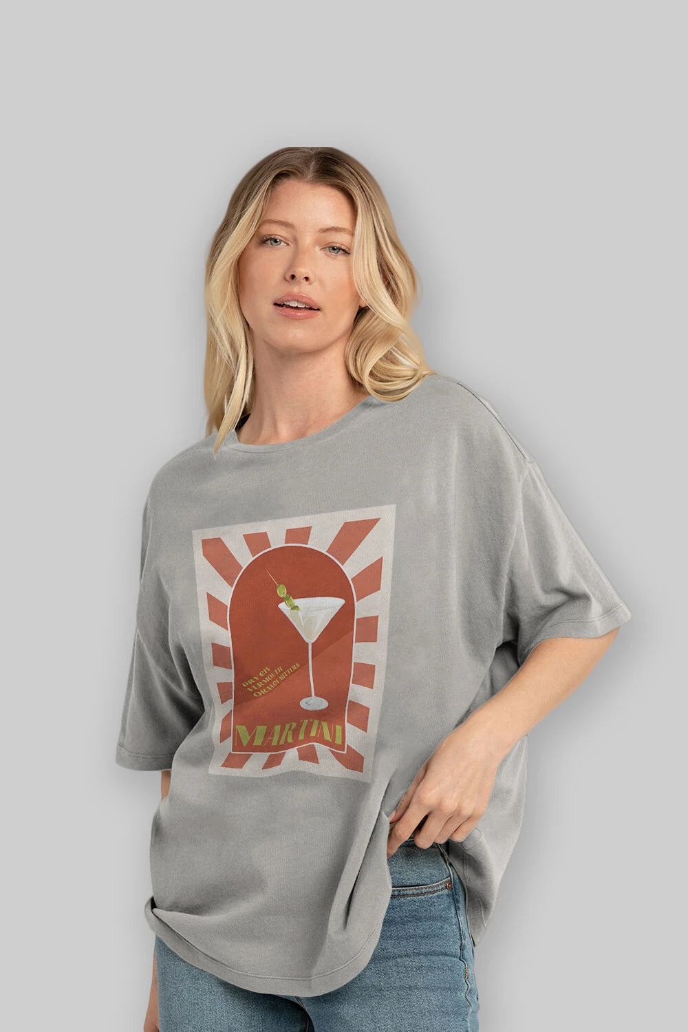 Martini 2 Ön Baskılı Oversize t-shirt Erkek Kadın Unisex %100 Pamuk Bisiklet Yaka tişort