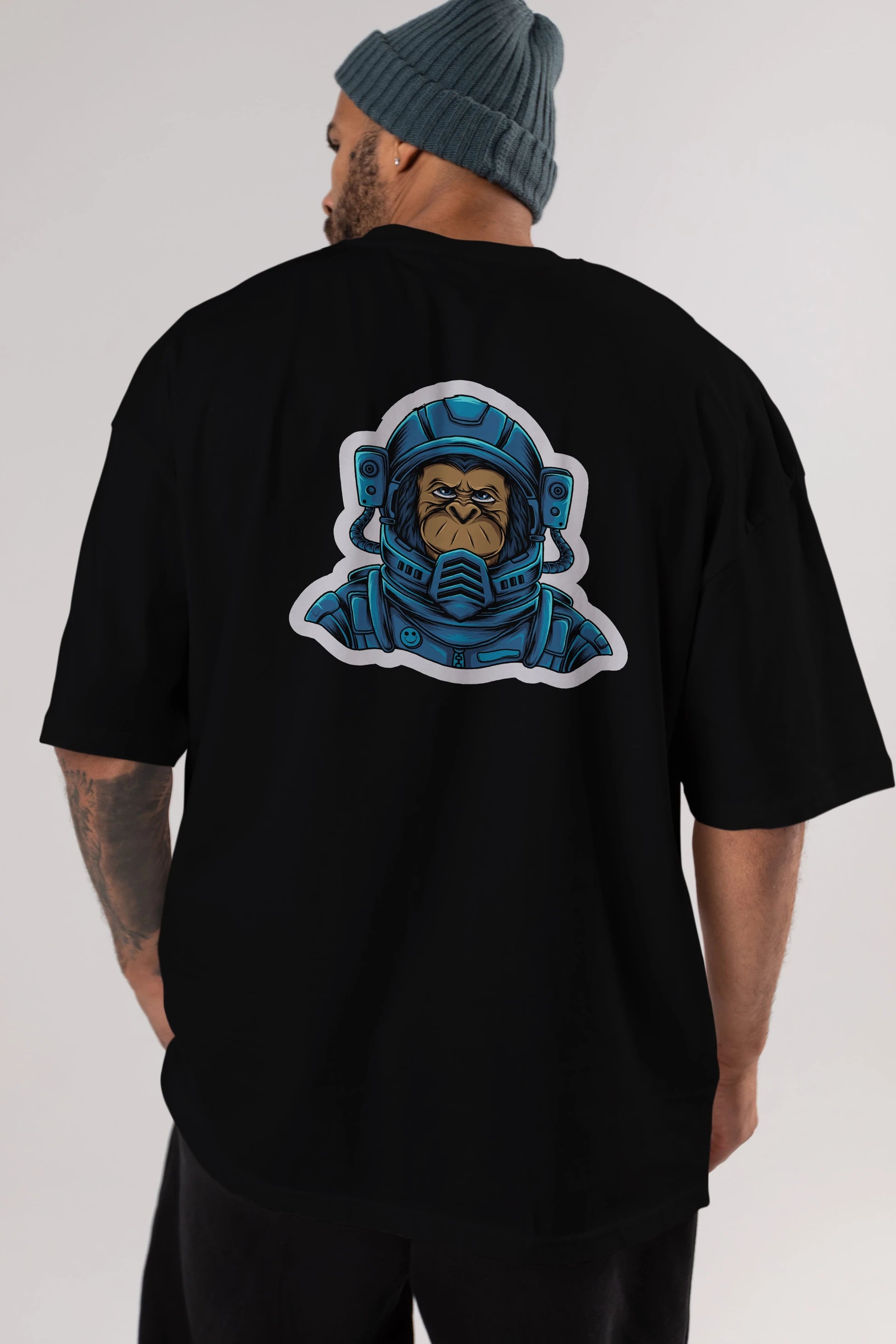 Astromonkey Sticker Arka Baskılı Oversize t-shirt Erkek Kadın Unisex