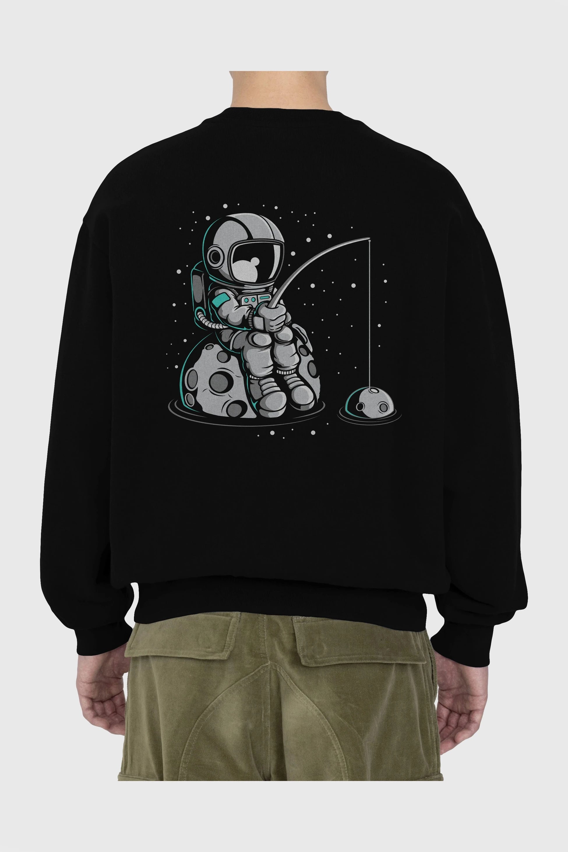 Astronaut Fishing Arka Baskılı Oversize Sweatshirt Erkek Kadın Unisex