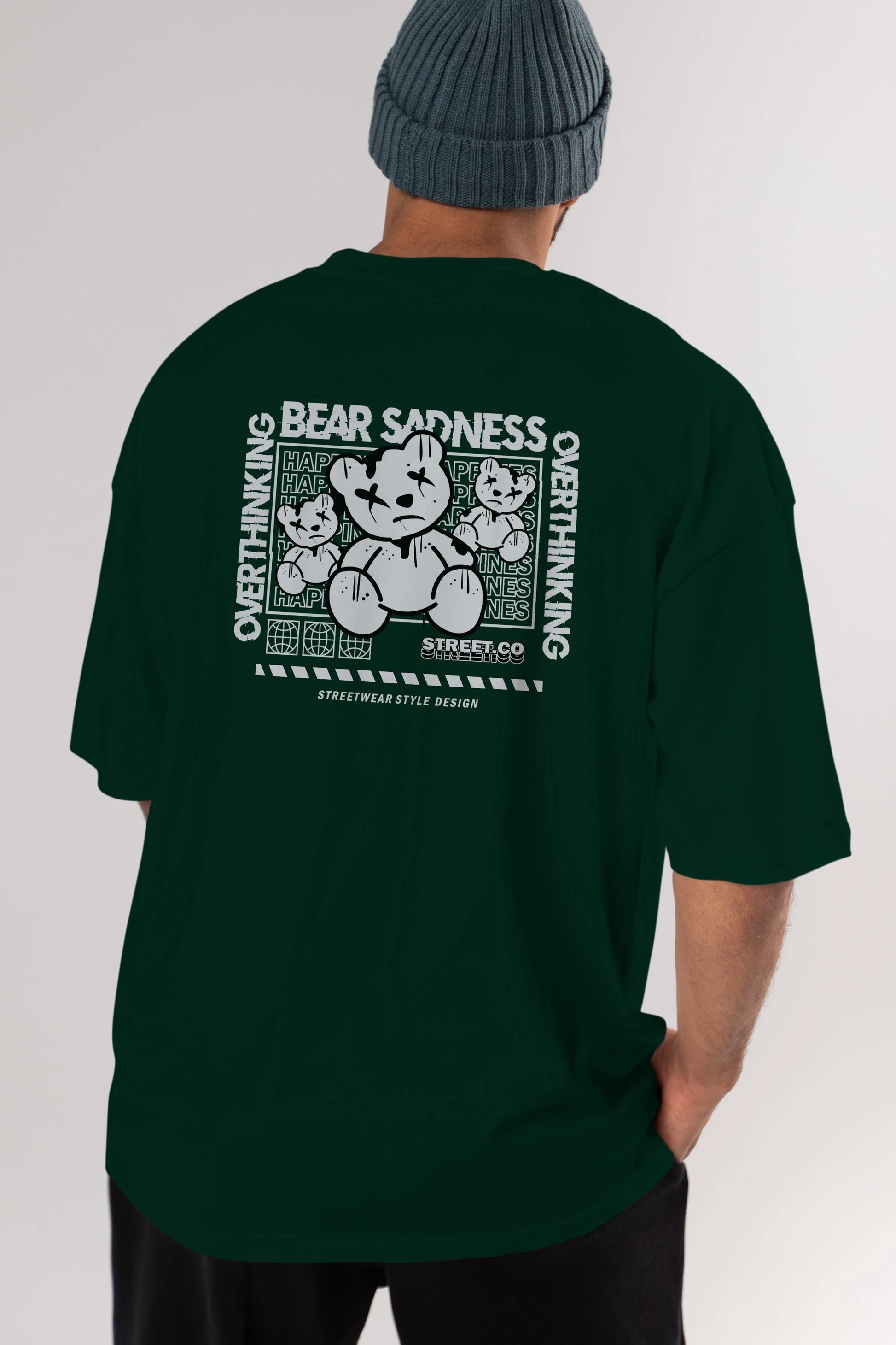 Bear Sadness 2 Arka Baskılı Oversize t-shirt Erkek Kadın Unisex