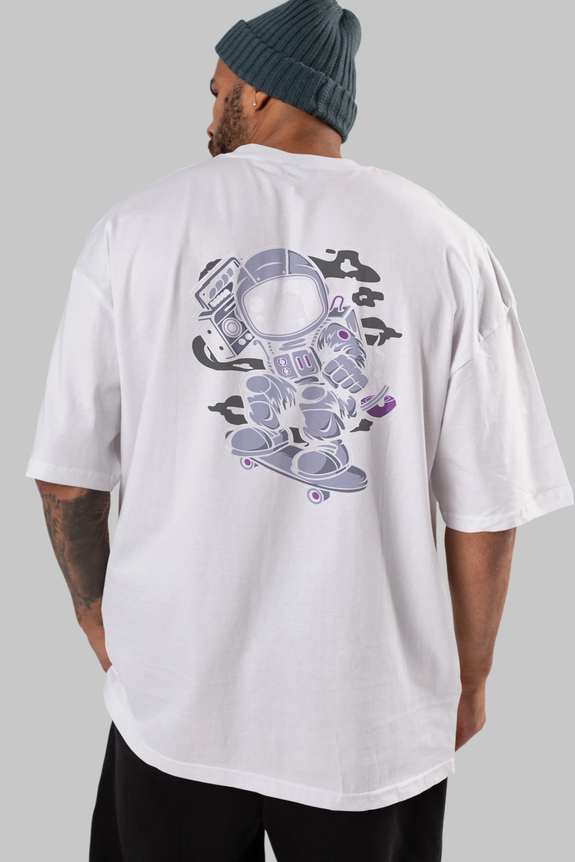 Astroanut Skater Boombox Arka Baskılı Oversize t-shirt Erkek Kadın Unisex