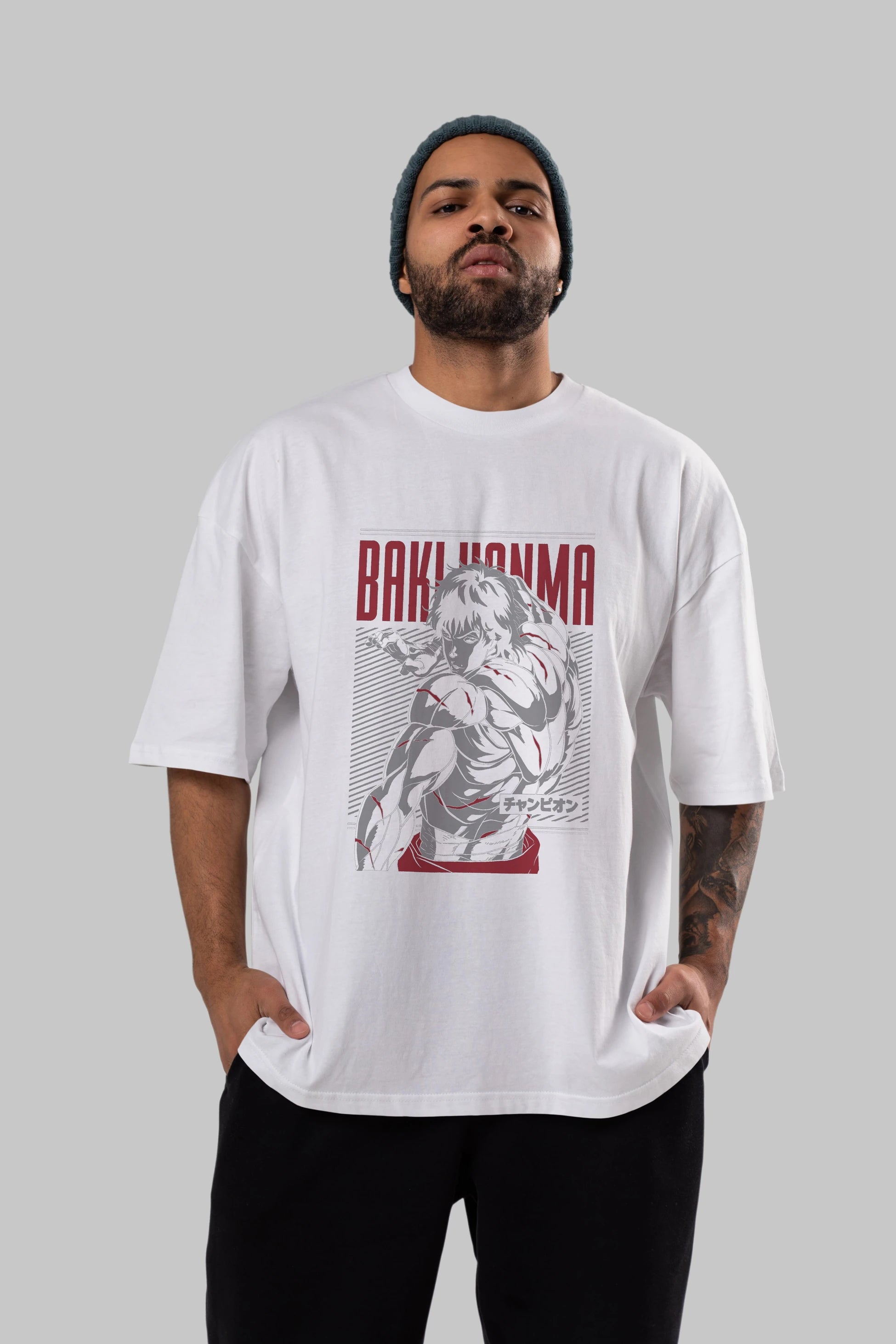 BAKI HANMA Anime Ön Baskılı Oversize t-shirt %100 pamuk Erkek Kadın Unisex