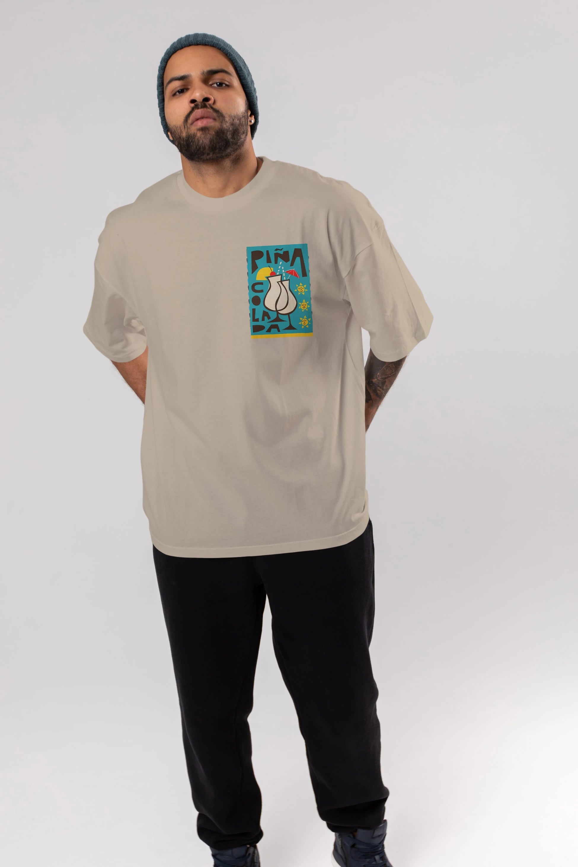 Pina Colada 4 Ön Sol Baskılı Oversize t-shirt Erkek Kadın Unisex %100 Pamuk Bisiklet Yaka tişort