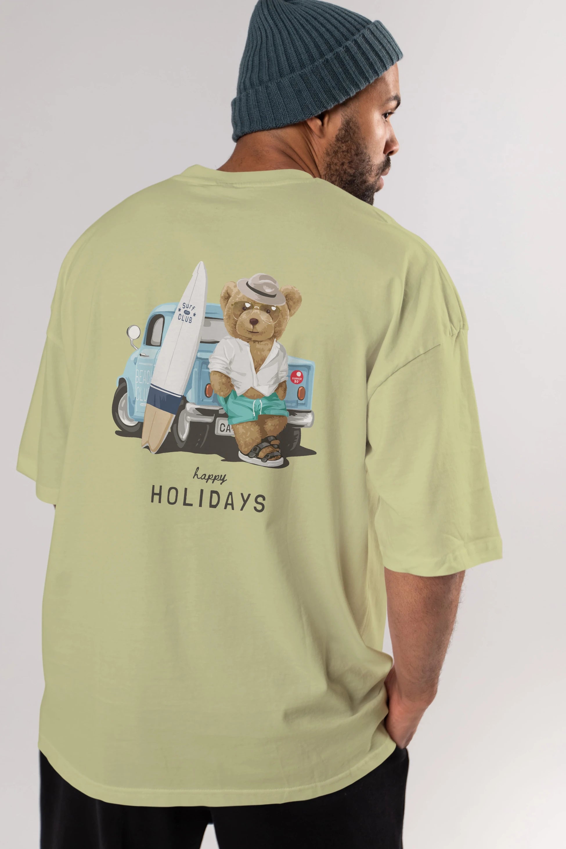 Teddy Bear Surf Club Arka Baskılı Oversize t-shirt Erkek Kadın Unisex %100 Pamuk