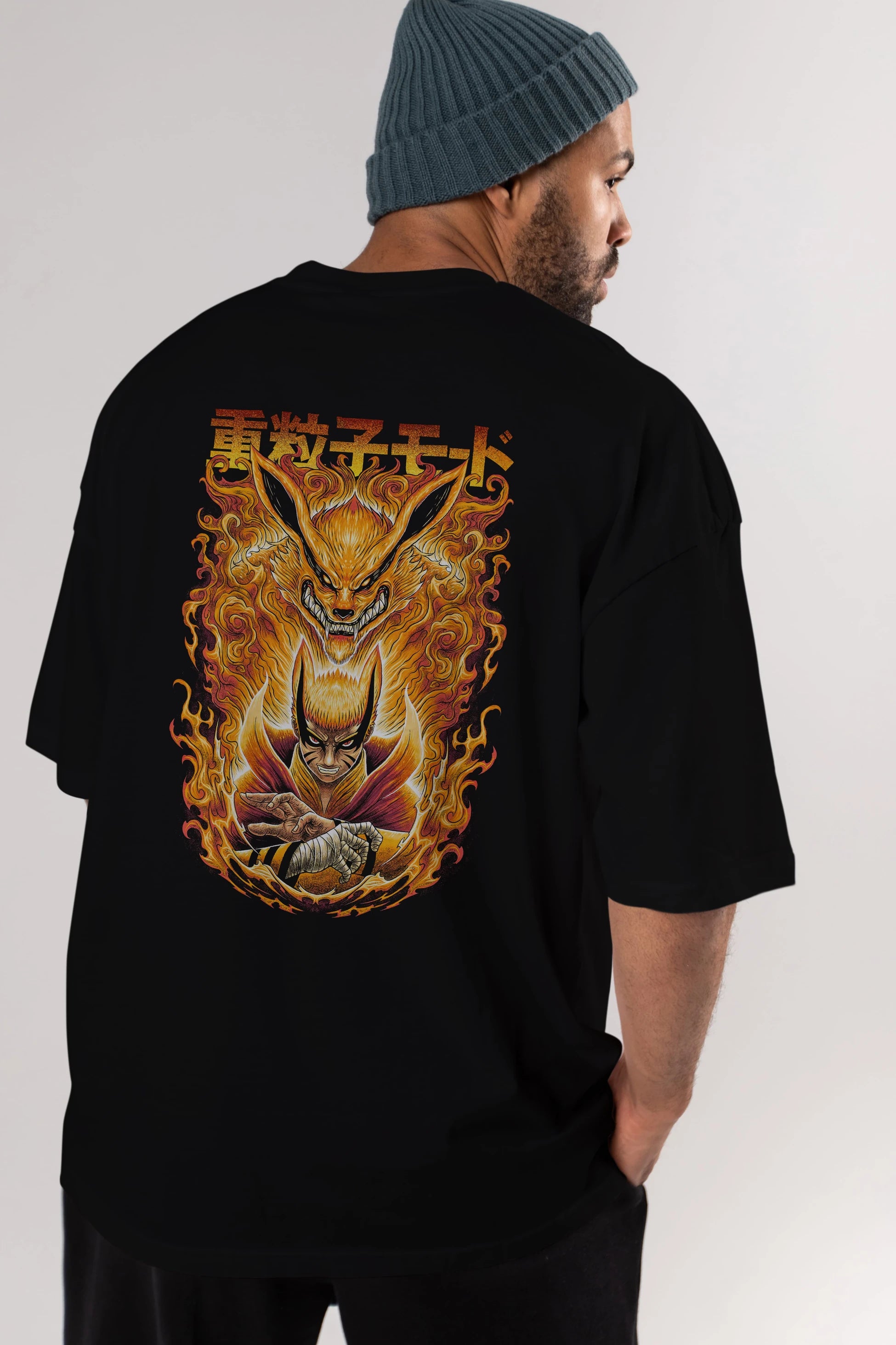 NARUTO KYUUBI 1 Anime Arka Baskılı Oversize t-shirt Erkek Kadın Unisex