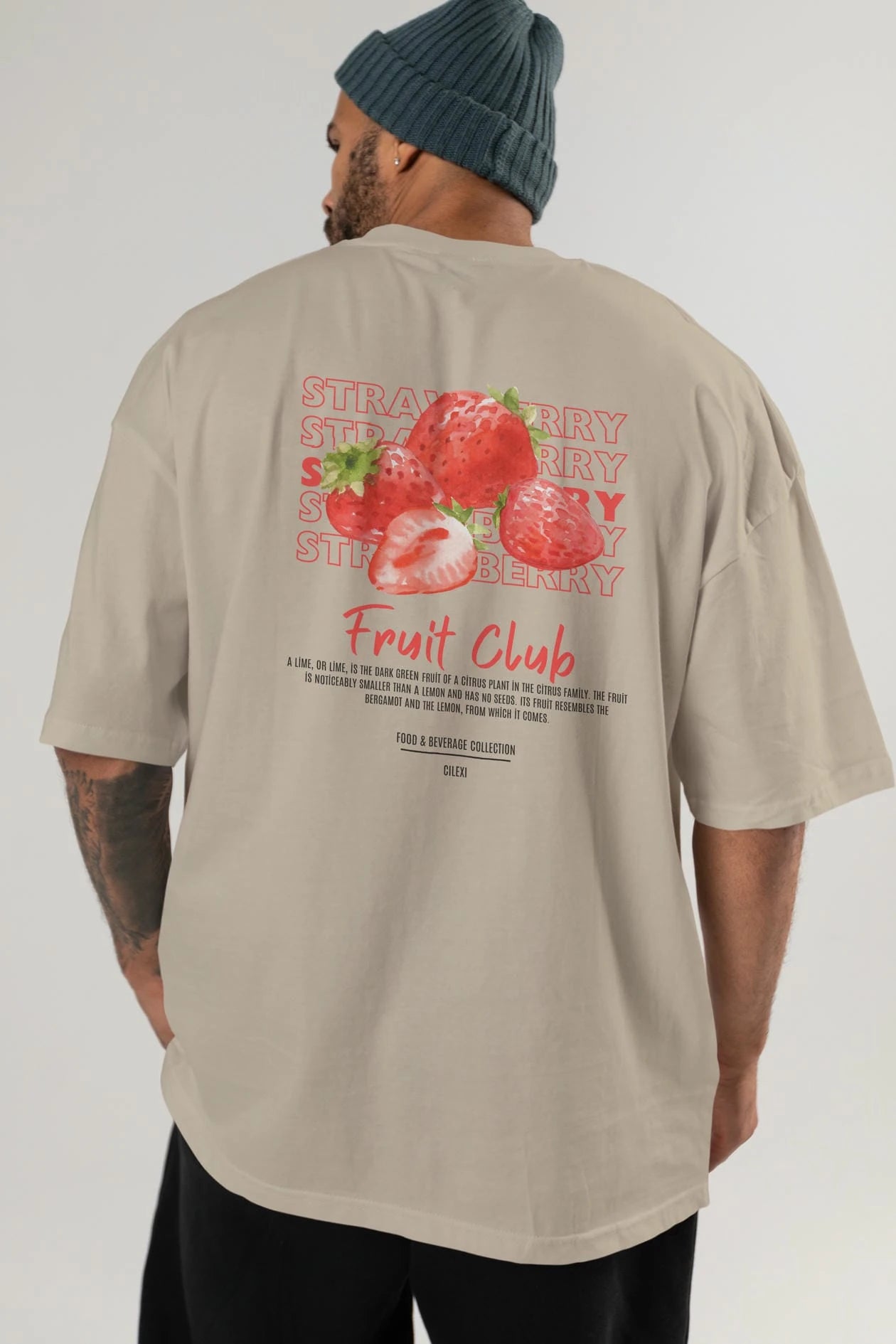 Strawberry Arka Baskılı Oversize t-shirt Erkek Kadın Pamuk Bisiklet Yaka tişort
