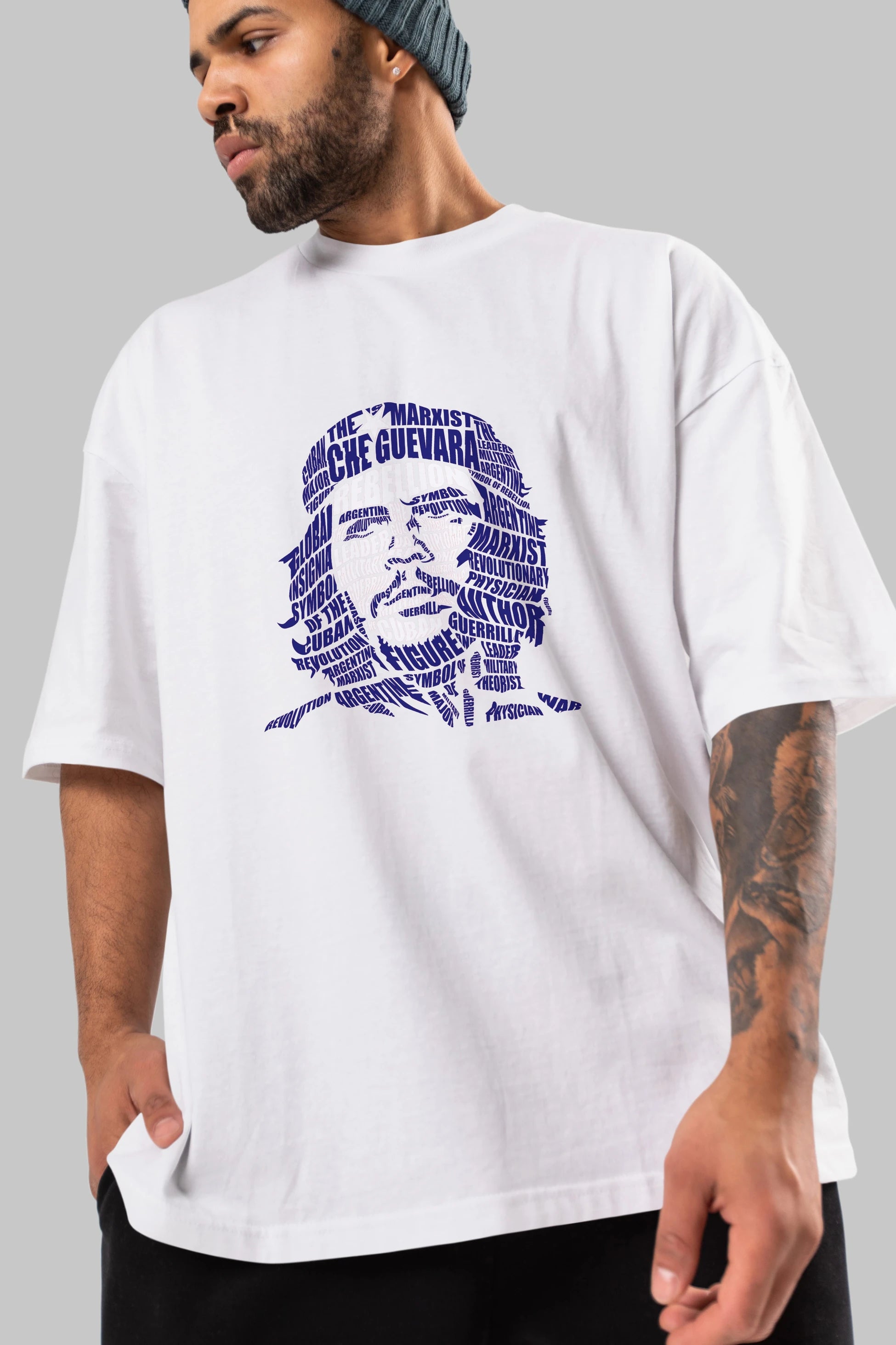 Che Guevara Calligram Ön Baskılı Oversize t-shirt %100 pamuk Erkek Kadın Unisex