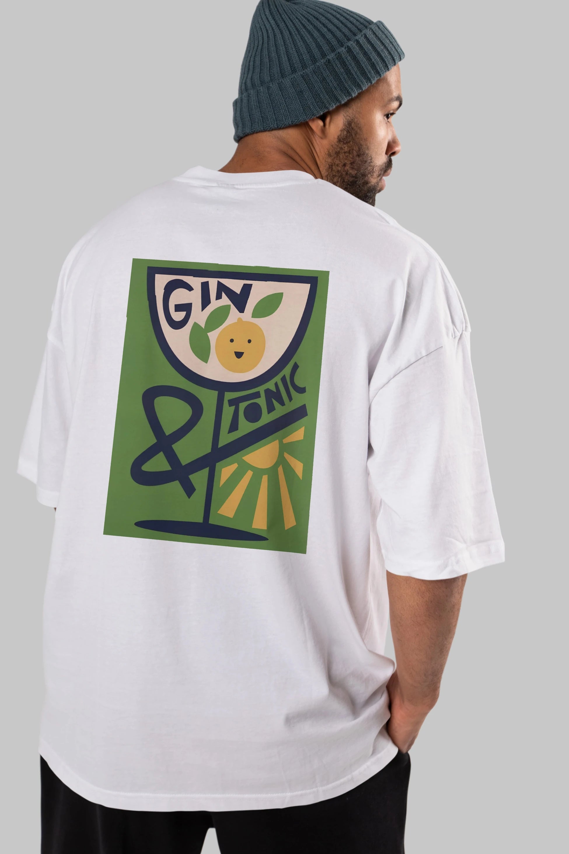 Gin Tonic 3 Arka Baskılı Oversize t-shirt Erkek Kadın Unisex %100 Pamuk Bisiklet Yaka tişort